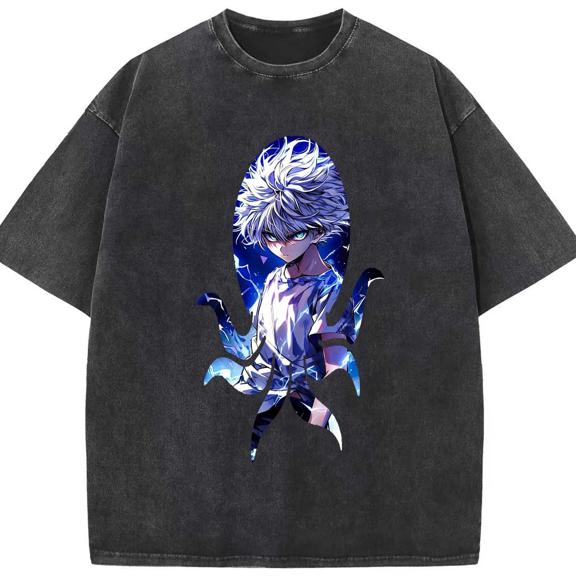ハンター×ハンター グッズ キルア＝ゾルディック - 綿100％ ヴィンテージ風 半袖Tシャツ ・ フロントプリント ・ 柔らか肌触り ・ 通気性 快適 ・ スポーツ カジュアル 外出用