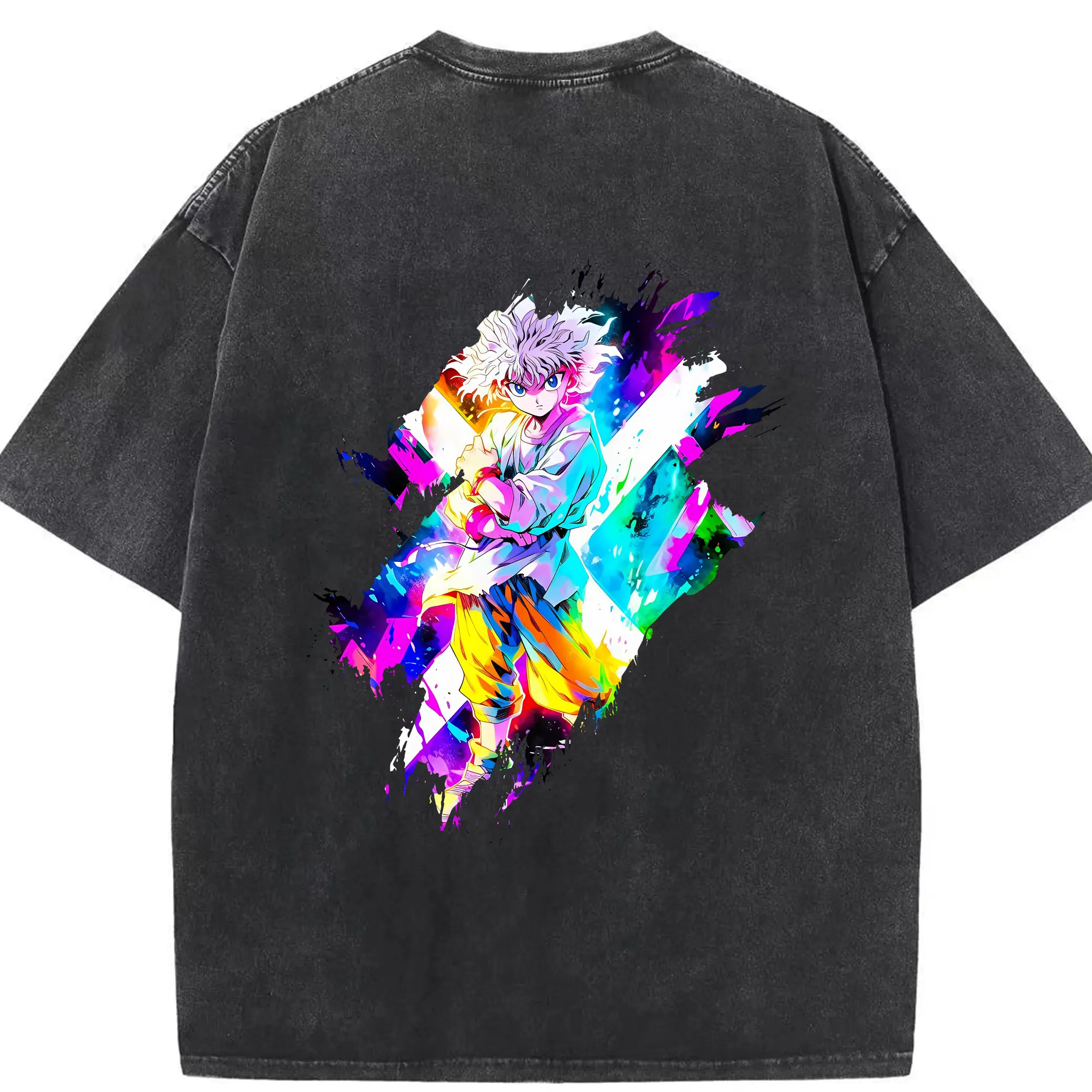 ハンター×ハンター グッズ キルア＝ゾルディック - 綿100％ ヴィンテージ風 半袖Tシャツ ・ 背面プリント ・ 柔らか肌触り ・ 通気性 快適 ・ スポーツ カジュアル 外出用