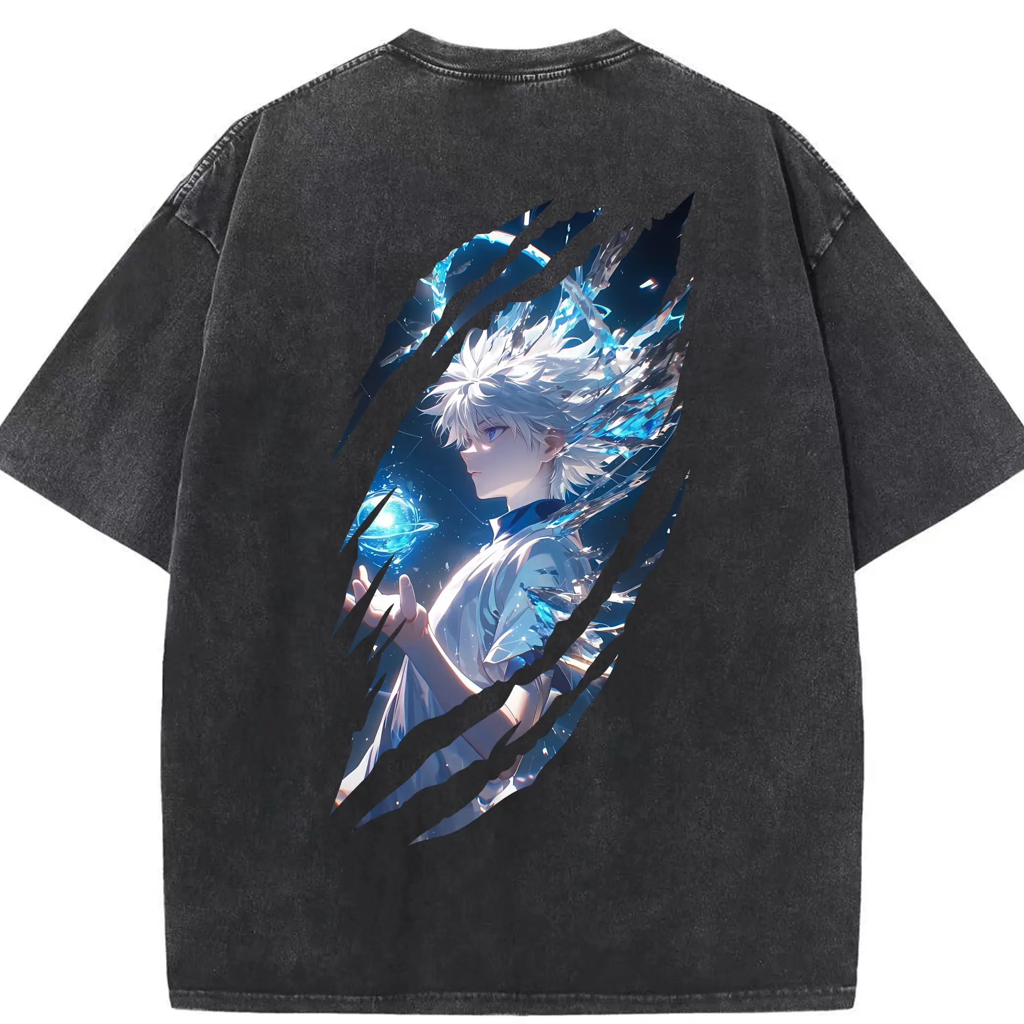 ハンター×ハンター グッズ キルア＝ゾルディック - 綿100％ ヴィンテージ風 半袖Tシャツ ・ 背面プリント ・ 柔らか肌触り ・ 通気性 快適 ・ スポーツ カジュアル 外出用