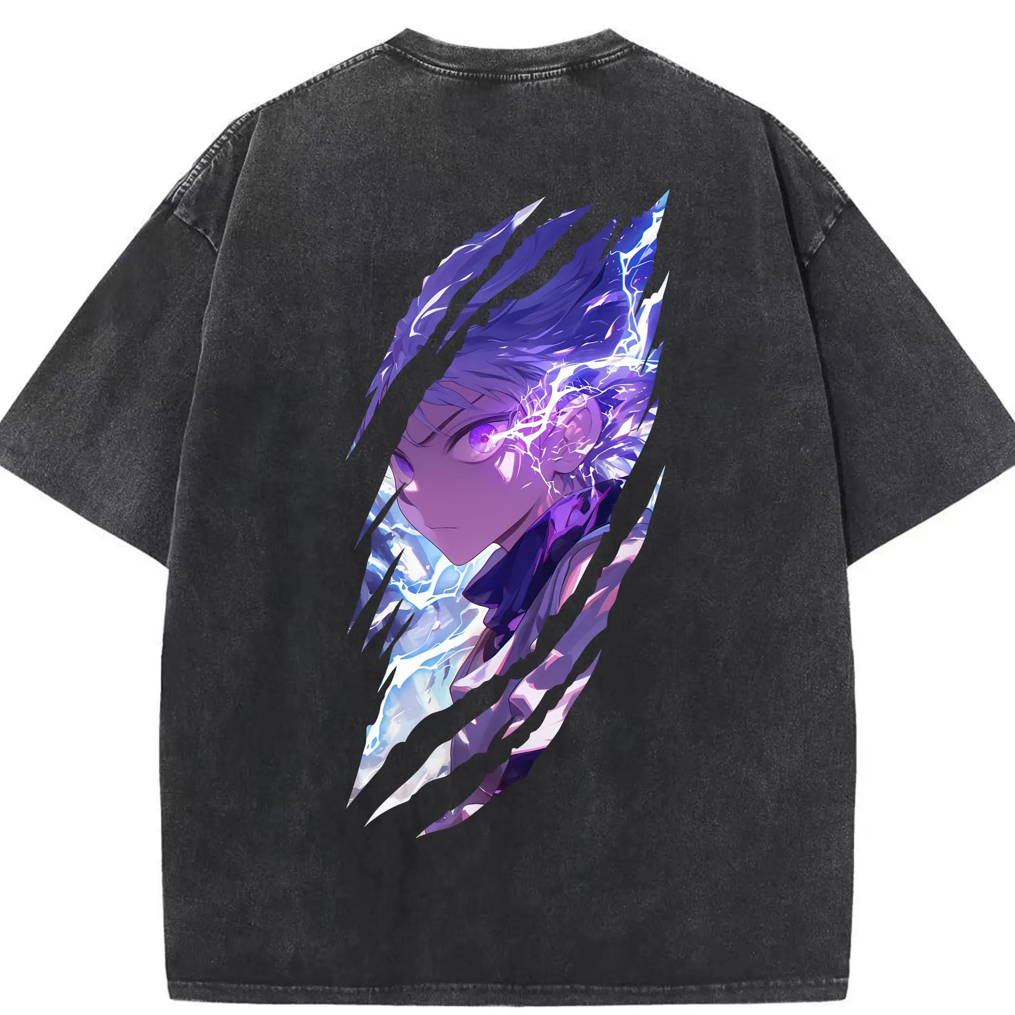 ハンター×ハンター グッズ キルア＝ゾルディック - 綿100％ ヴィンテージ風 半袖Tシャツ ・ 背面プリント ・ 柔らか肌触り ・ 通気性 快適 ・ スポーツ カジュアル 外出用