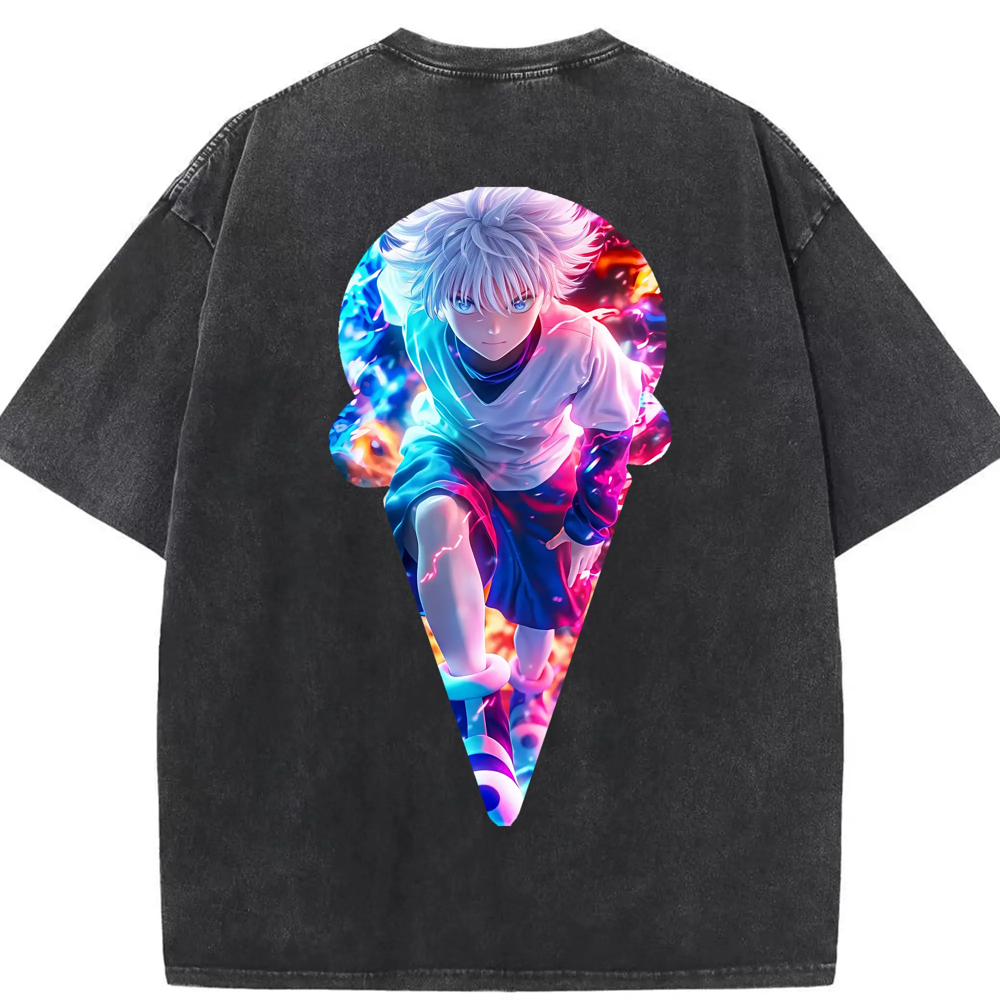 ハンター×ハンター グッズ キルア＝ゾルディック - 綿100％ ヴィンテージ風 半袖Tシャツ ・ 背面プリント ・ 柔らか肌触り ・ 通気性 快適 ・ スポーツ カジュアル 外出用