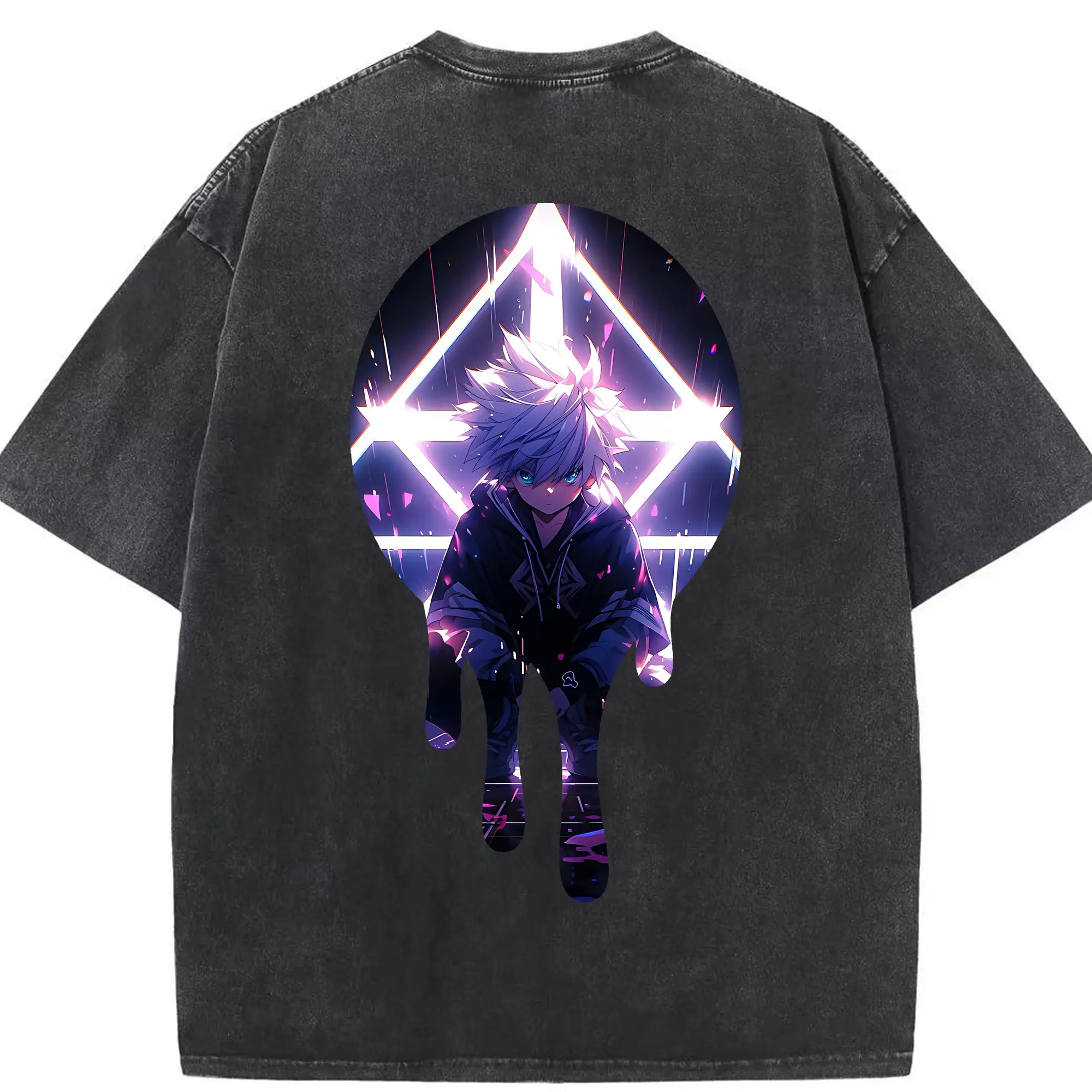 ハンター×ハンター グッズ キルア＝ゾルディック - 綿100％ ヴィンテージ風 半袖Tシャツ ・ 背面プリント ・ 柔らか肌触り ・ 通気性 快適 ・ スポーツ カジュアル 外出用