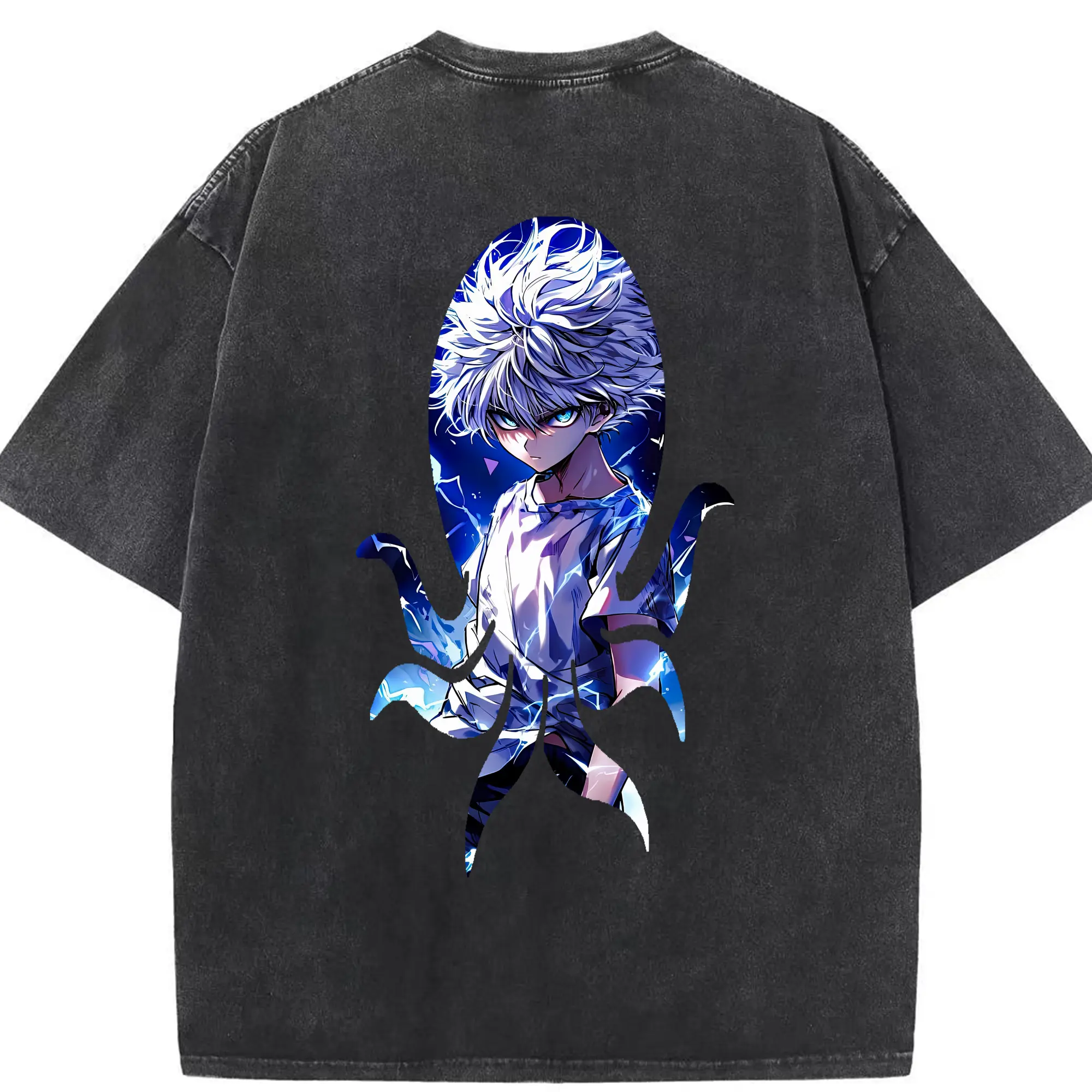 ハンター×ハンター グッズ キルア＝ゾルディック - 綿100％ ヴィンテージ風 半袖Tシャツ ・ 背面プリント ・ 柔らか肌触り ・ 通気性 快適 ・ スポーツ カジュアル 外出用