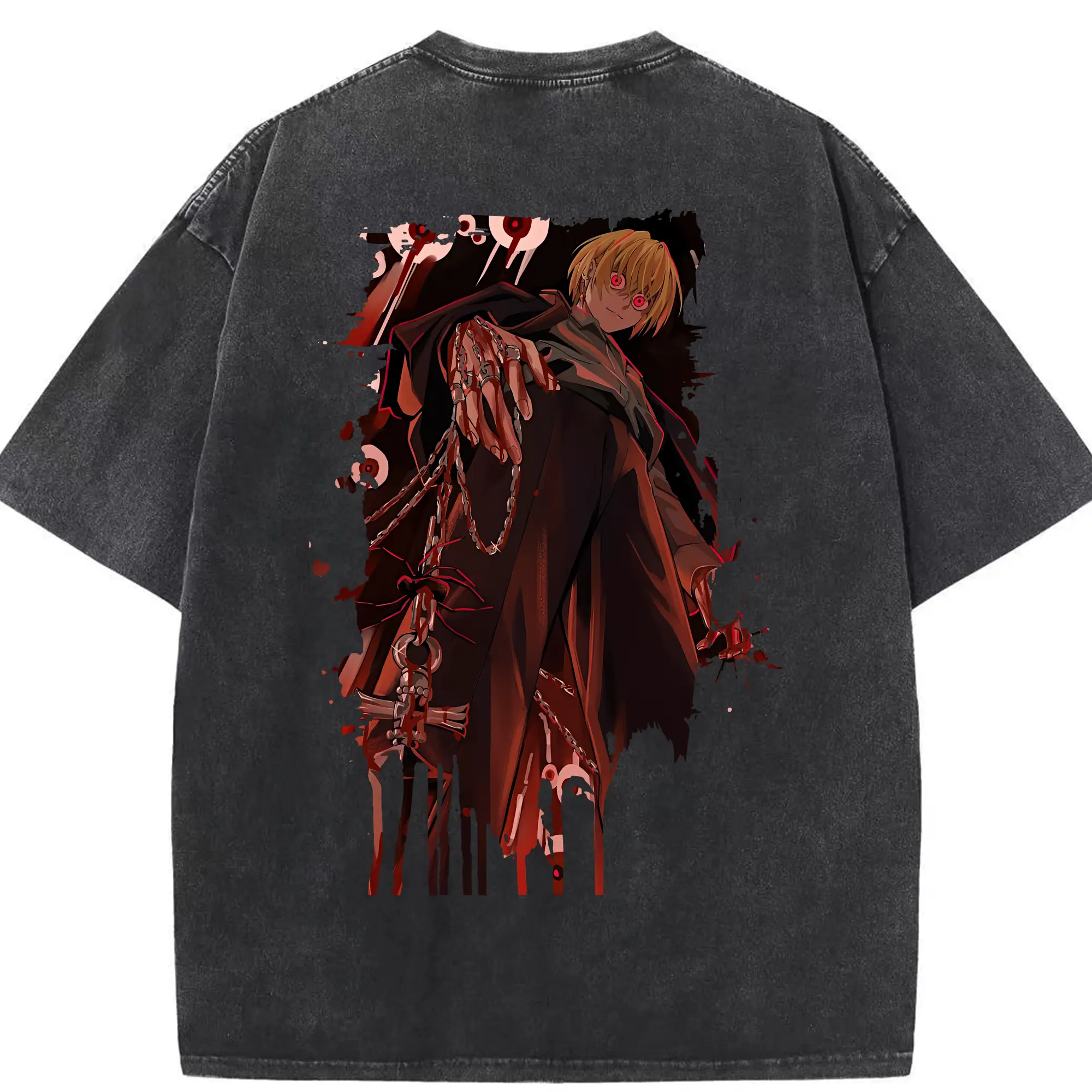 ハンター×ハンター グッズ クラピカ - 綿100％ ヴィンテージ風 半袖Tシャツ ・ 背面プリント ・ 柔らか肌触り ・ 通気性 快適 ・ スポーツ カジュアル 外出用