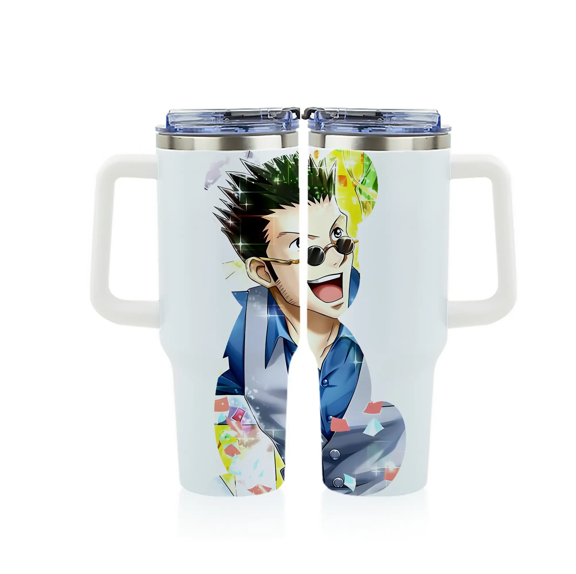 ハンター×ハンター グッズ レオリオ＝パラディナイト - 1200mL フルプリント車用タンブラー ・ 304ステンレス 内側 ・ 201ステンレス 外側 ・ 保温 保冷 ・ 通勤 ドライブ アウトドア用