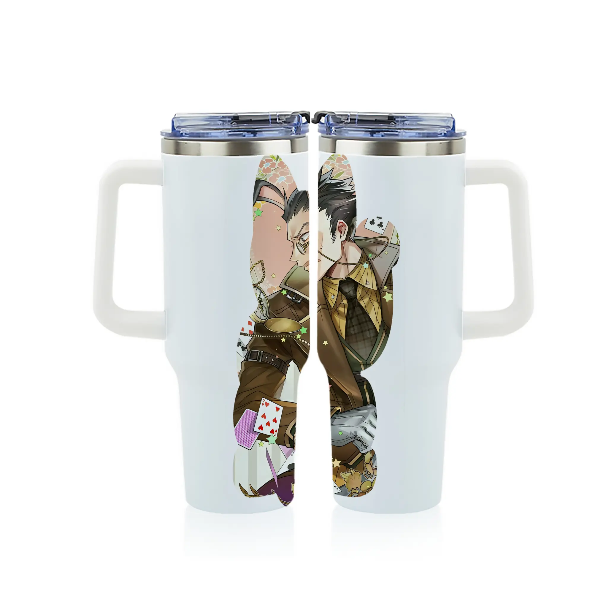 ハンター×ハンター グッズ レオリオ＝パラディナイト - 1200mL フルプリント車用タンブラー ・ 304ステンレス 内側 ・ 201ステンレス 外側 ・ 保温 保冷 ・ 通勤 ドライブ アウトドア用