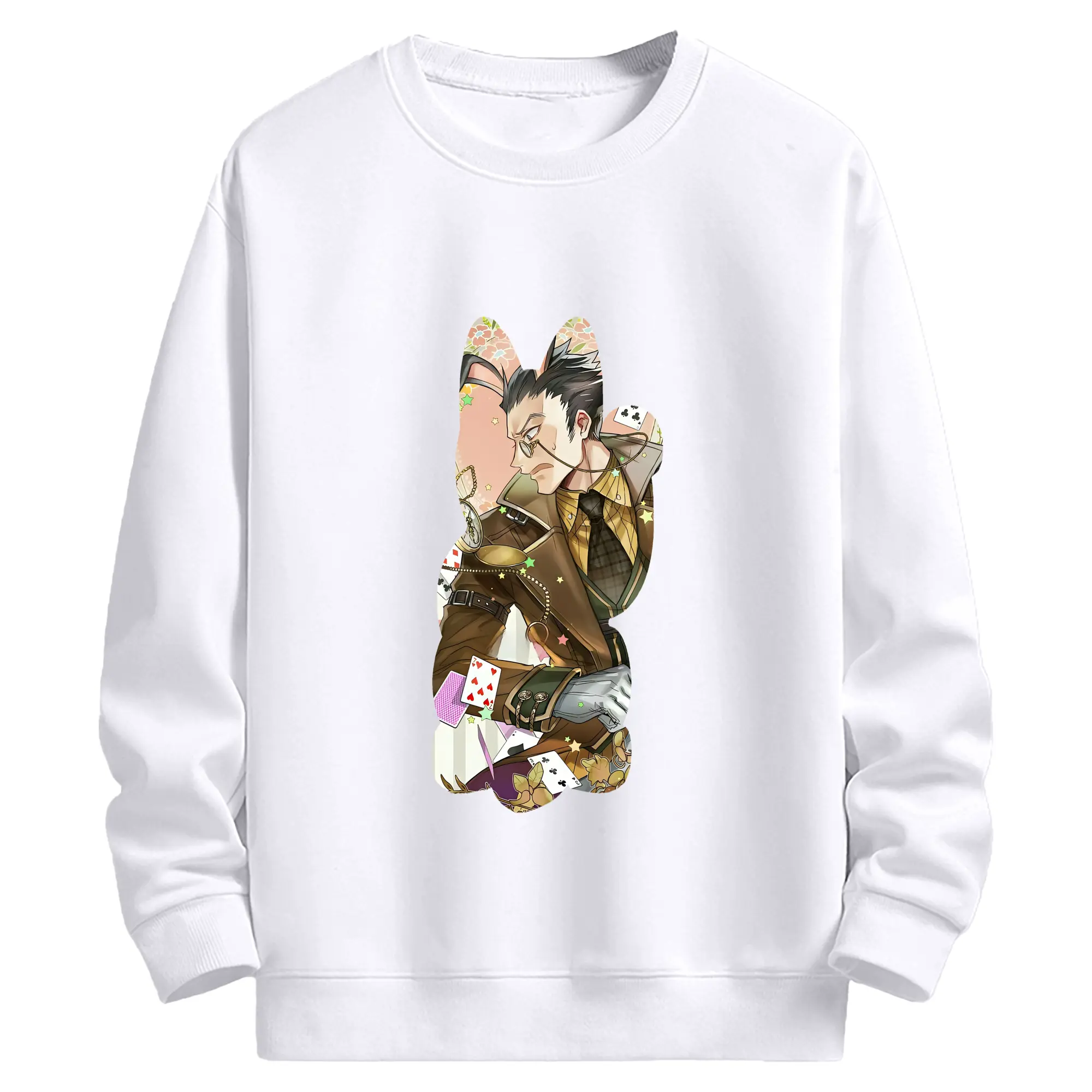 ハンター×ハンター グッズ レオリオ＝パラディナイト - 高品質 クルーネック スウェット ・ コットン59％ ポリエステル41％ ・ ユニセックス 長袖 トレーナー ・ カジュアル デイリー スポーツ 散歩用