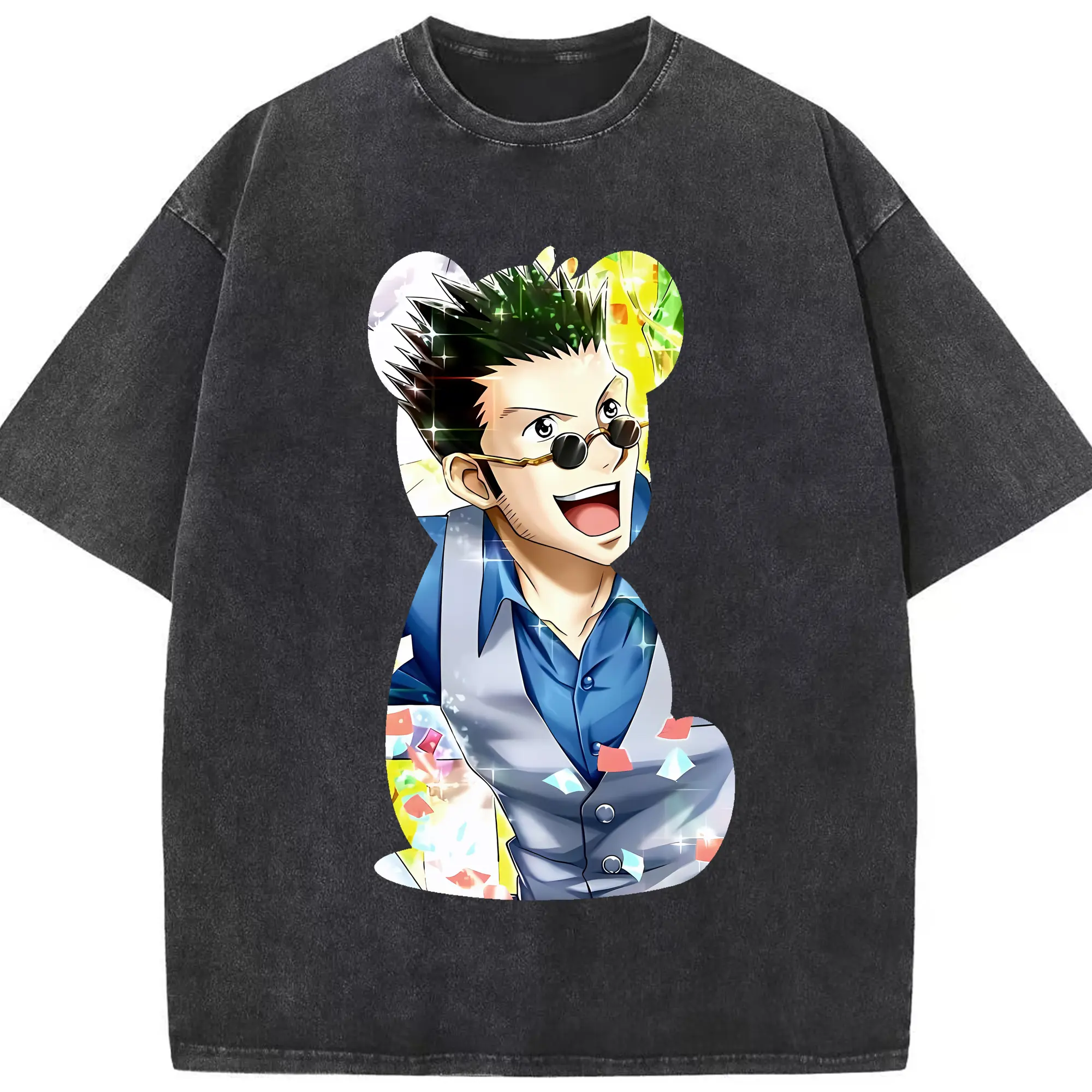 ハンター×ハンター グッズ レオリオ＝パラディナイト - 綿100％ ヴィンテージ風 半袖Tシャツ ・ フロントプリント ・ 柔らか肌触り ・ 通気性 快適 ・ スポーツ カジュアル 外出用