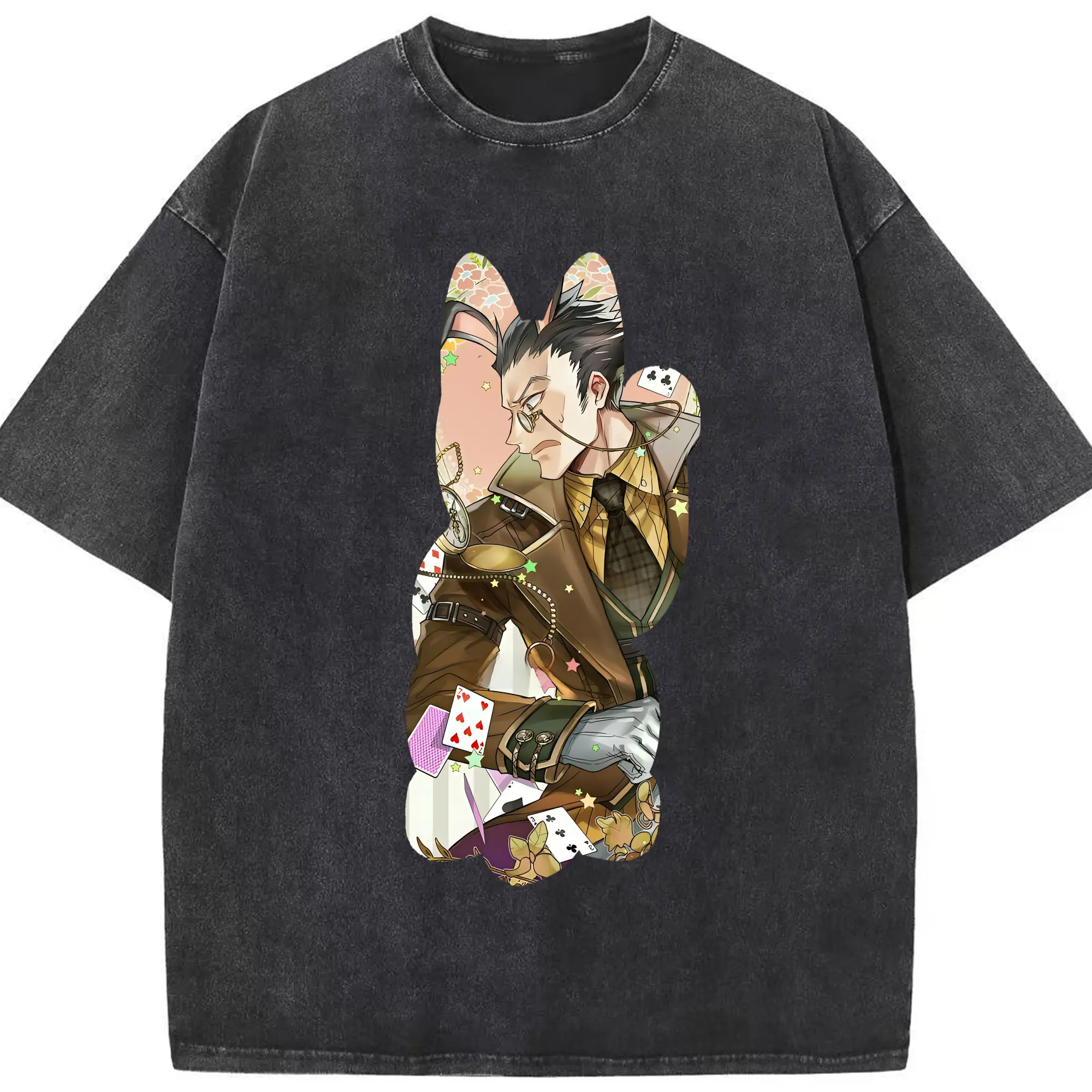 ハンター×ハンター グッズ レオリオ＝パラディナイト - 綿100％ ヴィンテージ風 半袖Tシャツ ・ フロントプリント ・ 柔らか肌触り ・ 通気性 快適 ・ スポーツ カジュアル 外出用