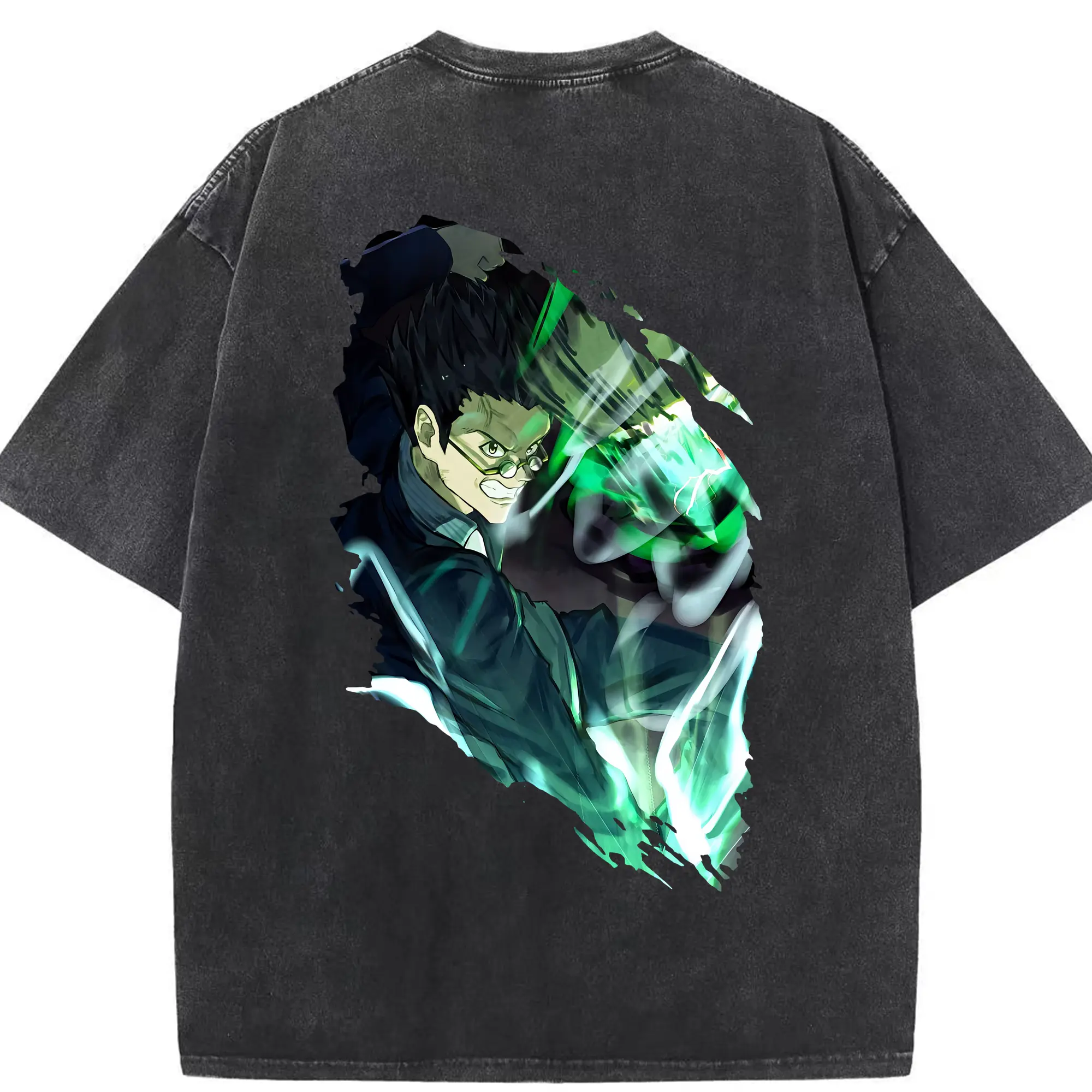 ハンター×ハンター グッズ レオリオ＝パラディナイト - 綿100％ ヴィンテージ風 半袖Tシャツ ・ 背面プリント ・ 柔らか肌触り ・ 通気性 快適 ・ スポーツ カジュアル 外出用