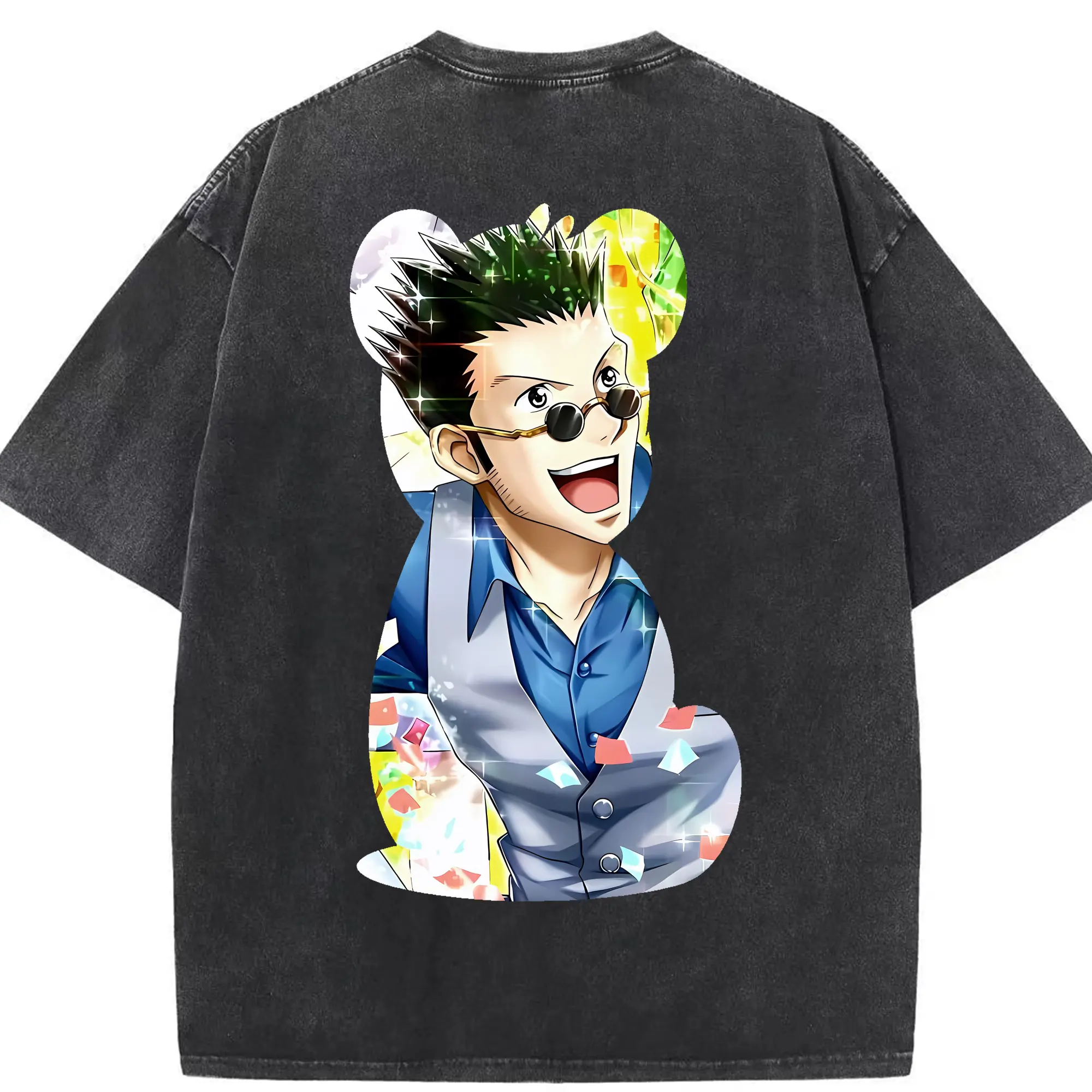 ハンター×ハンター グッズ レオリオ＝パラディナイト - 綿100％ ヴィンテージ風 半袖Tシャツ ・ 背面プリント ・ 柔らか肌触り ・ 通気性 快適 ・ スポーツ カジュアル 外出用