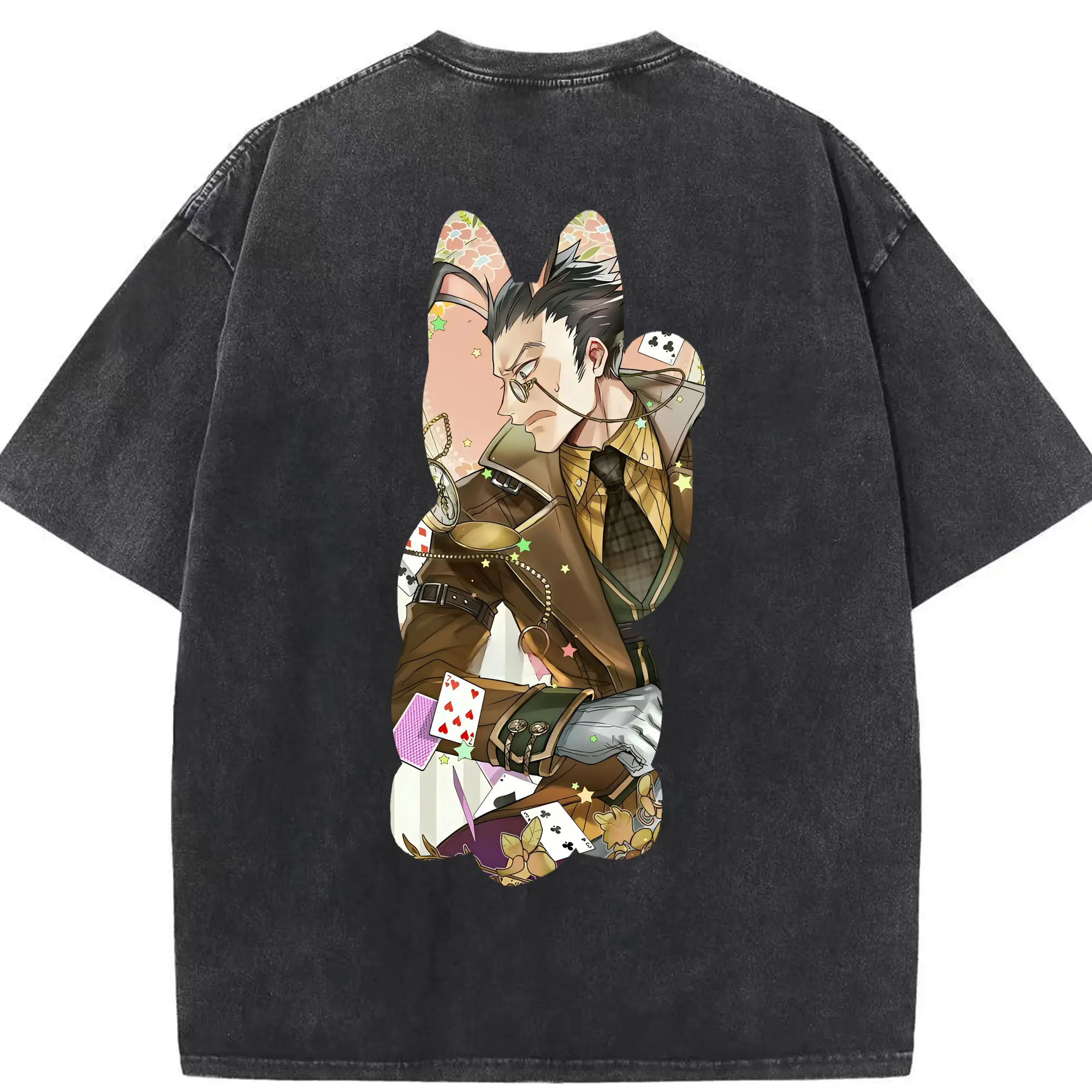 ハンター×ハンター グッズ レオリオ＝パラディナイト - 綿100％ ヴィンテージ風 半袖Tシャツ ・ 背面プリント ・ 柔らか肌触り ・ 通気性 快適 ・ スポーツ カジュアル 外出用