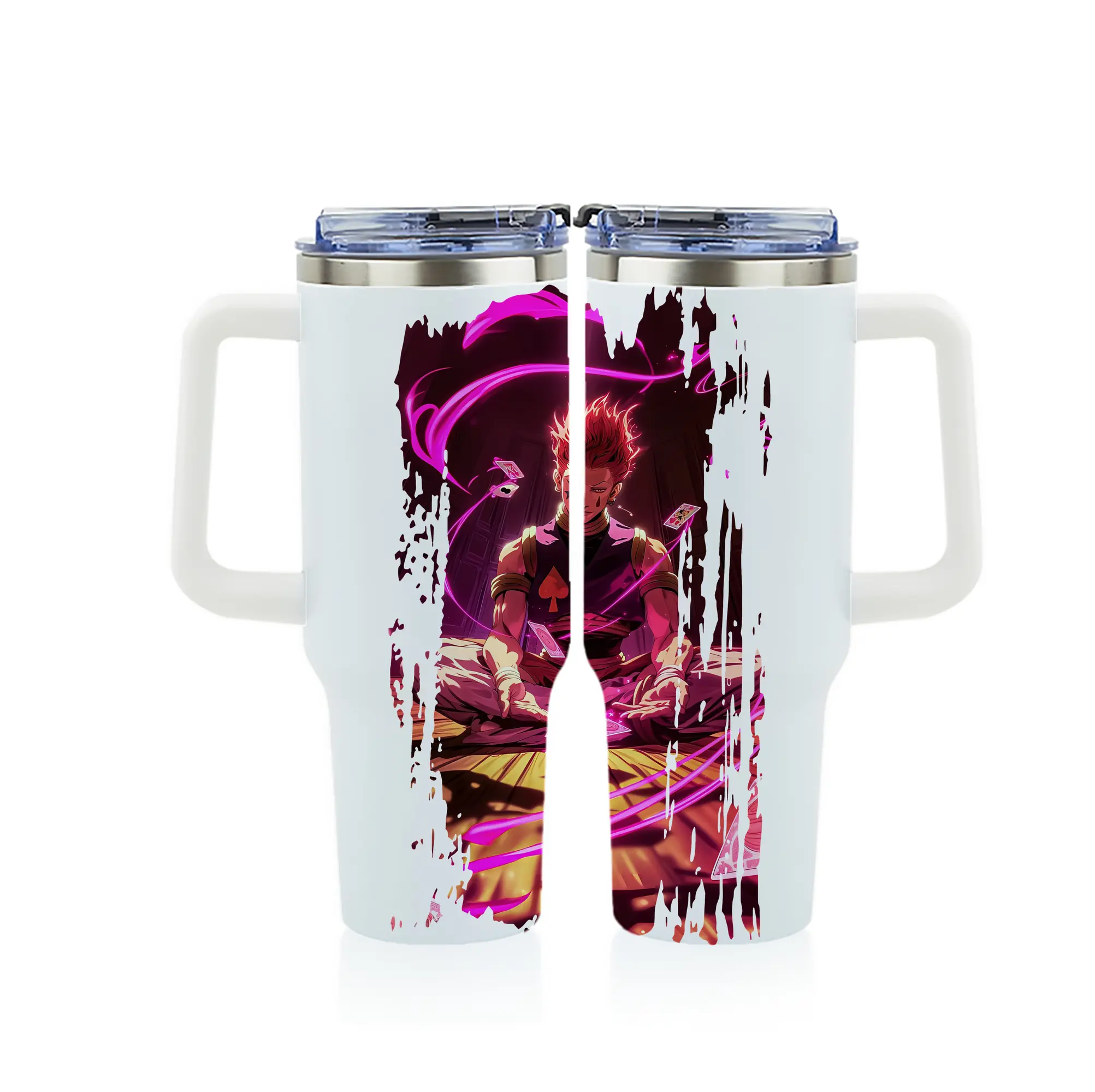 ハンター×ハンター グッズ ヒソカ＝モロウ - 1200mL フルプリント車用タンブラー ・ 304ステンレス 内側 ・ 201ステンレス 外側 ・ 保温 保冷 ・ 通勤 ドライブ アウトドア用