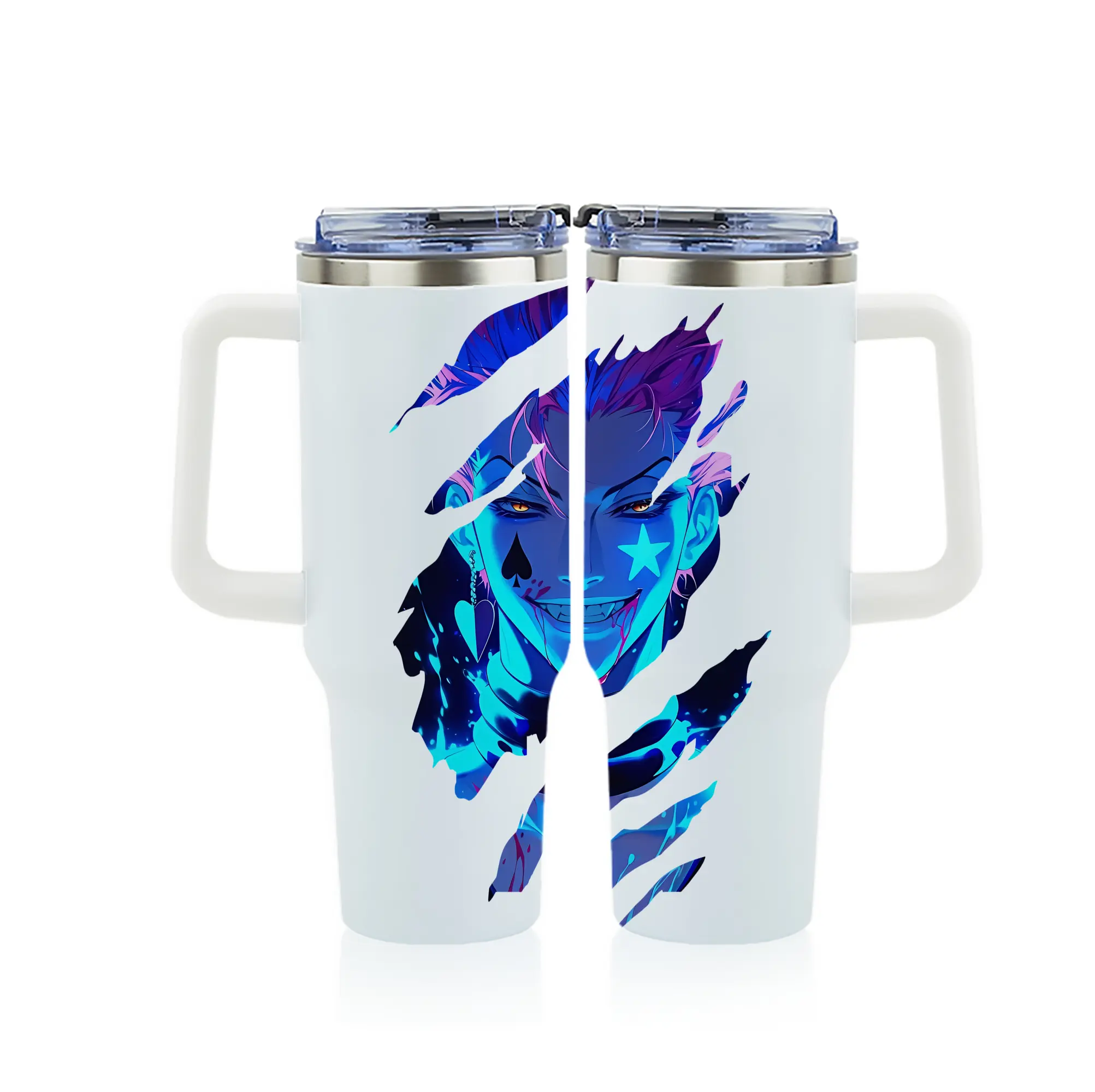 ハンター×ハンター グッズ ヒソカ＝モロウ - 1200mL フルプリント車用タンブラー ・ 304ステンレス 内側 ・ 201ステンレス 外側 ・ 保温 保冷 ・ 通勤 ドライブ アウトドア用