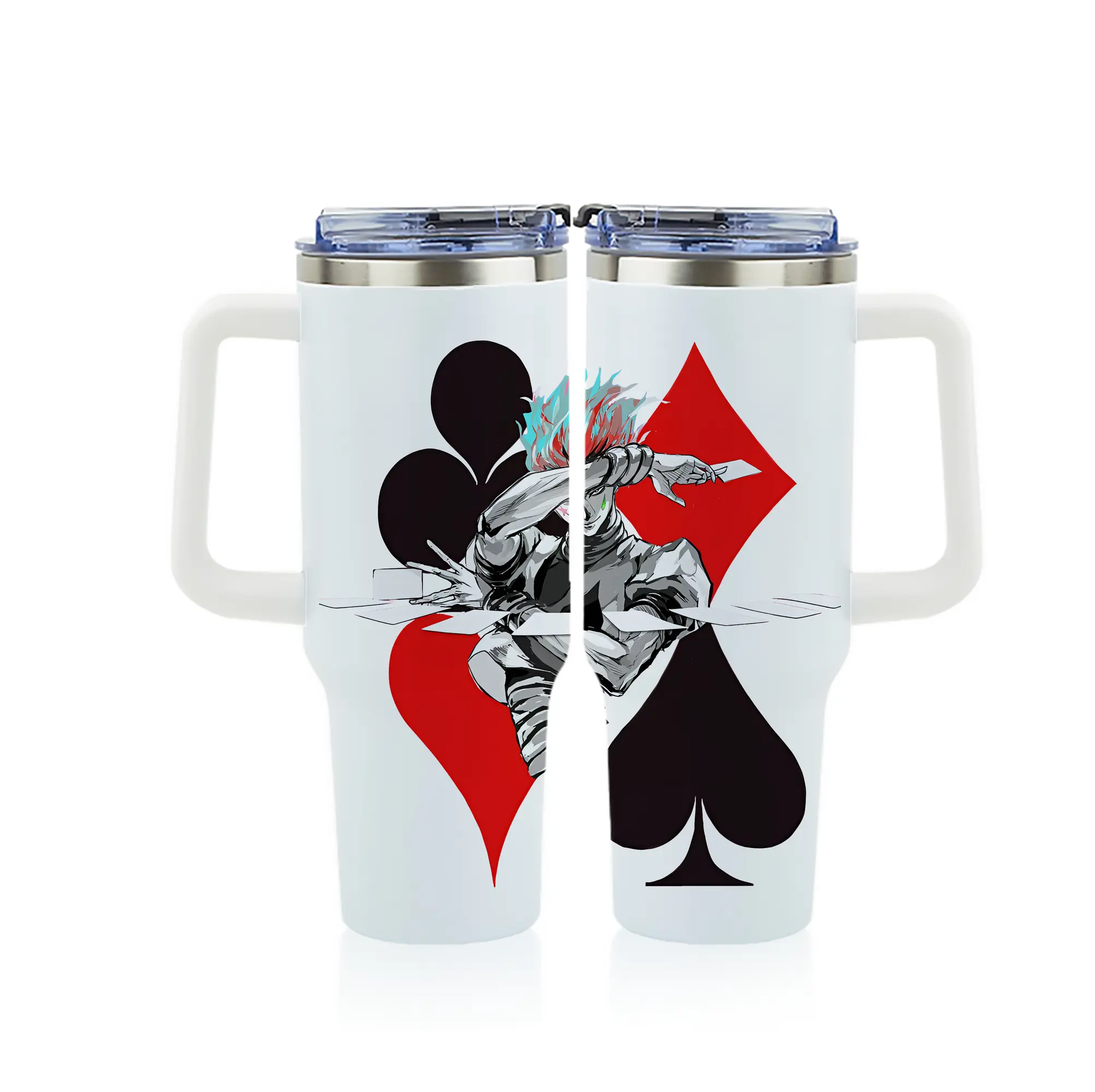 ハンター×ハンター グッズ ヒソカ＝モロウ - 1200mL フルプリント車用タンブラー ・ 304ステンレス 内側 ・ 201ステンレス 外側 ・ 保温 保冷 ・ 通勤 ドライブ アウトドア用