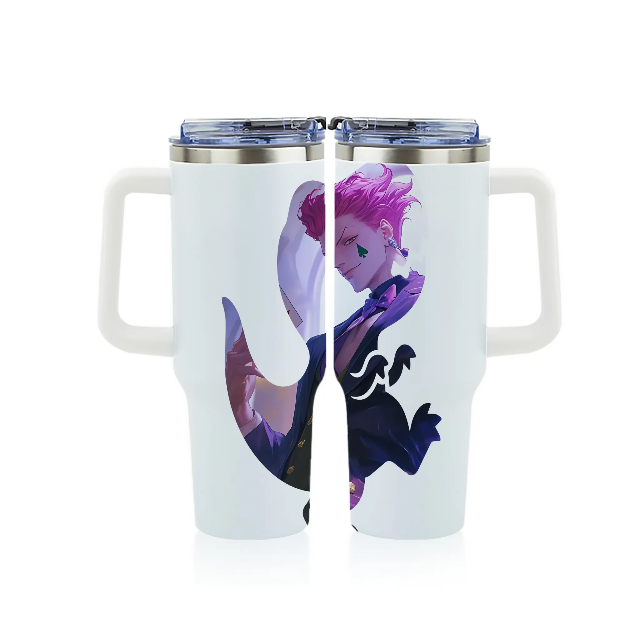 ハンター×ハンター グッズ ヒソカ＝モロウ - 1200mL フルプリント車用タンブラー ・ 304ステンレス 内側 ・ 201ステンレス 外側 ・ 保温 保冷 ・ 通勤 ドライブ アウトドア用