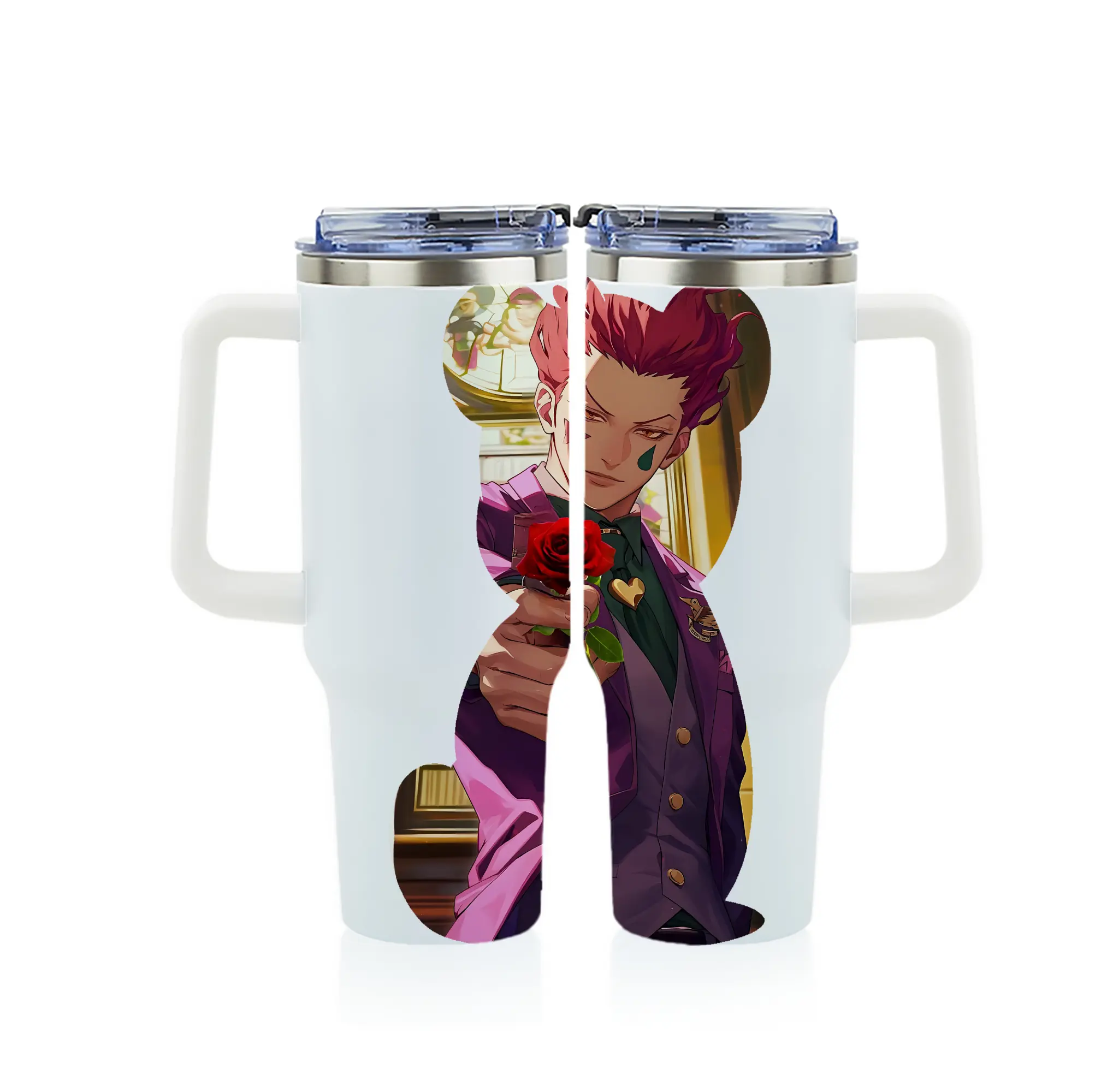 ハンター×ハンター グッズ ヒソカ＝モロウ - 1200mL フルプリント車用タンブラー ・ 304ステンレス 内側 ・ 201ステンレス 外側 ・ 保温 保冷 ・ 通勤 ドライブ アウトドア用