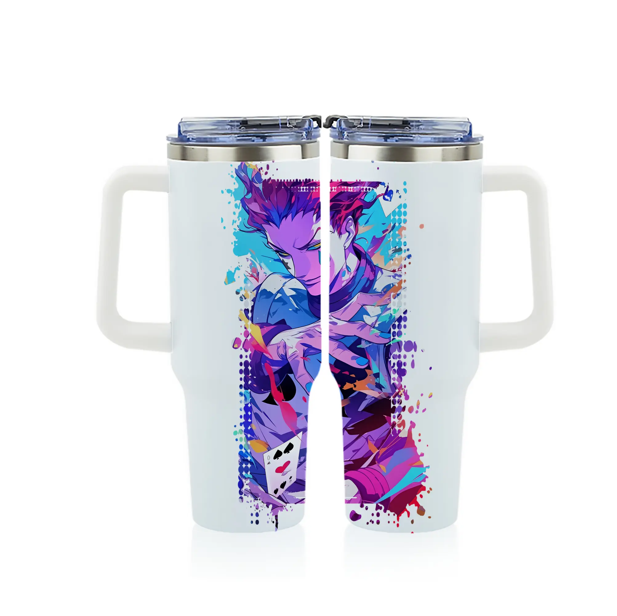 ハンター×ハンター グッズ ヒソカ＝モロウ - 1200mL フルプリント車用タンブラー ・ 304ステンレス 内側 ・ 201ステンレス 外側 ・ 保温 保冷 ・ 通勤 ドライブ アウトドア用