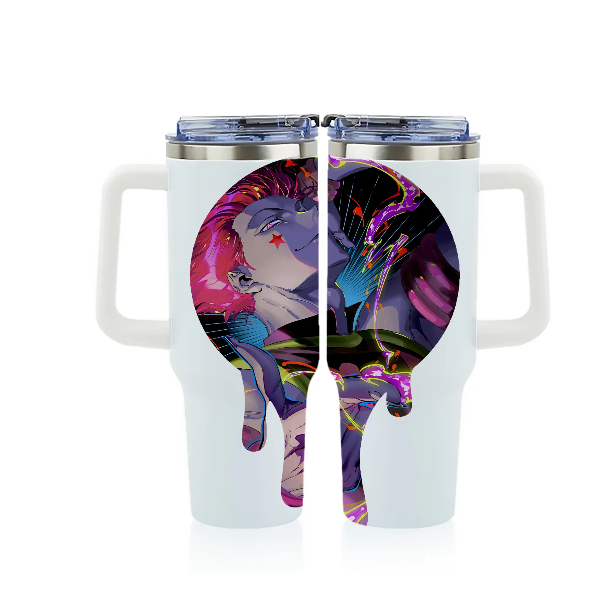 ハンター×ハンター グッズ ヒソカ＝モロウ - 1200mL フルプリント車用タンブラー ・ 304ステンレス 内側 ・ 201ステンレス 外側 ・ 保温 保冷 ・ 通勤 ドライブ アウトドア用