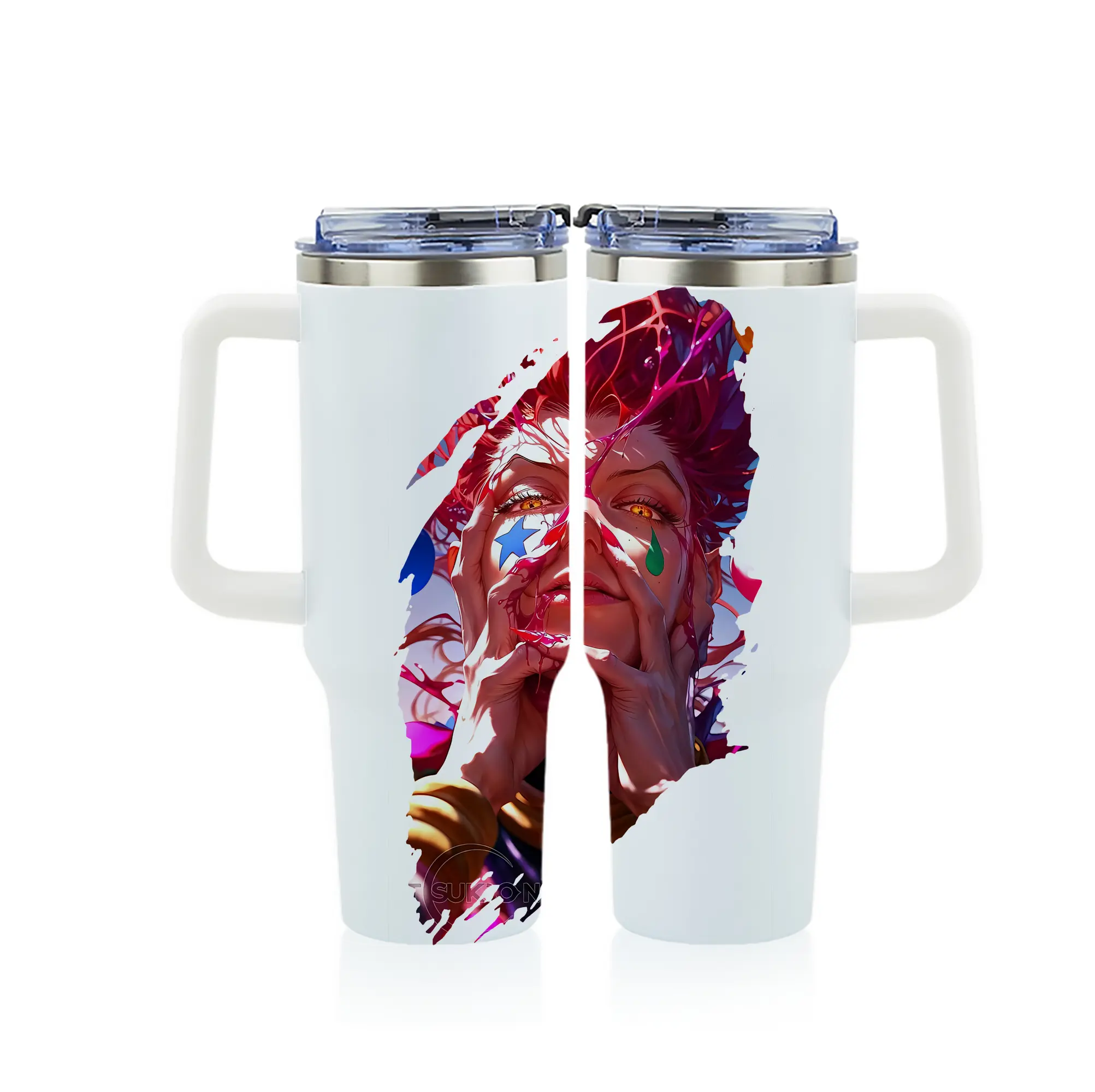 ハンター×ハンター グッズ ヒソカ＝モロウ - 1200mL フルプリント車用タンブラー ・ 304ステンレス 内側 ・ 201ステンレス 外側 ・ 保温 保冷 ・ 通勤 ドライブ アウトドア用