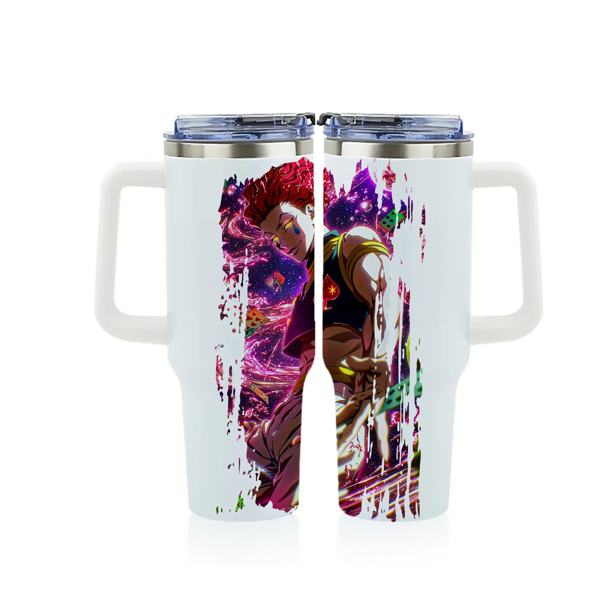 ハンター×ハンター グッズ ヒソカ＝モロウ - 1200mL フルプリント車用タンブラー ・ 304ステンレス 内側 ・ 201ステンレス 外側 ・ 保温 保冷 ・ 通勤 ドライブ アウトドア用