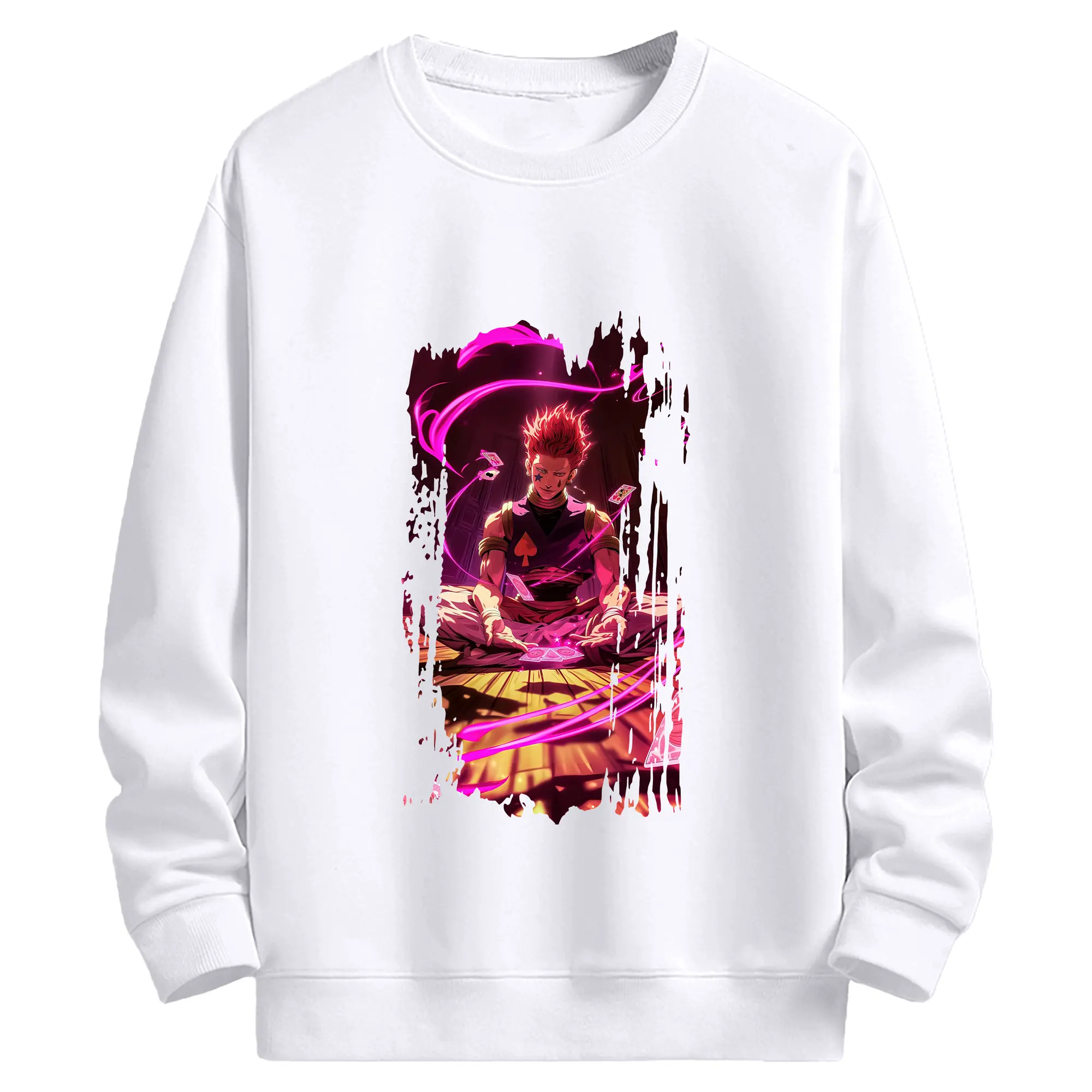 ハンター×ハンター グッズ ヒソカ＝モロウ - 高品質 クルーネック スウェット ・ コットン59％ ポリエステル41％ ・ ユニセックス 長袖 トレーナー ・ カジュアル デイリー スポーツ 散歩用