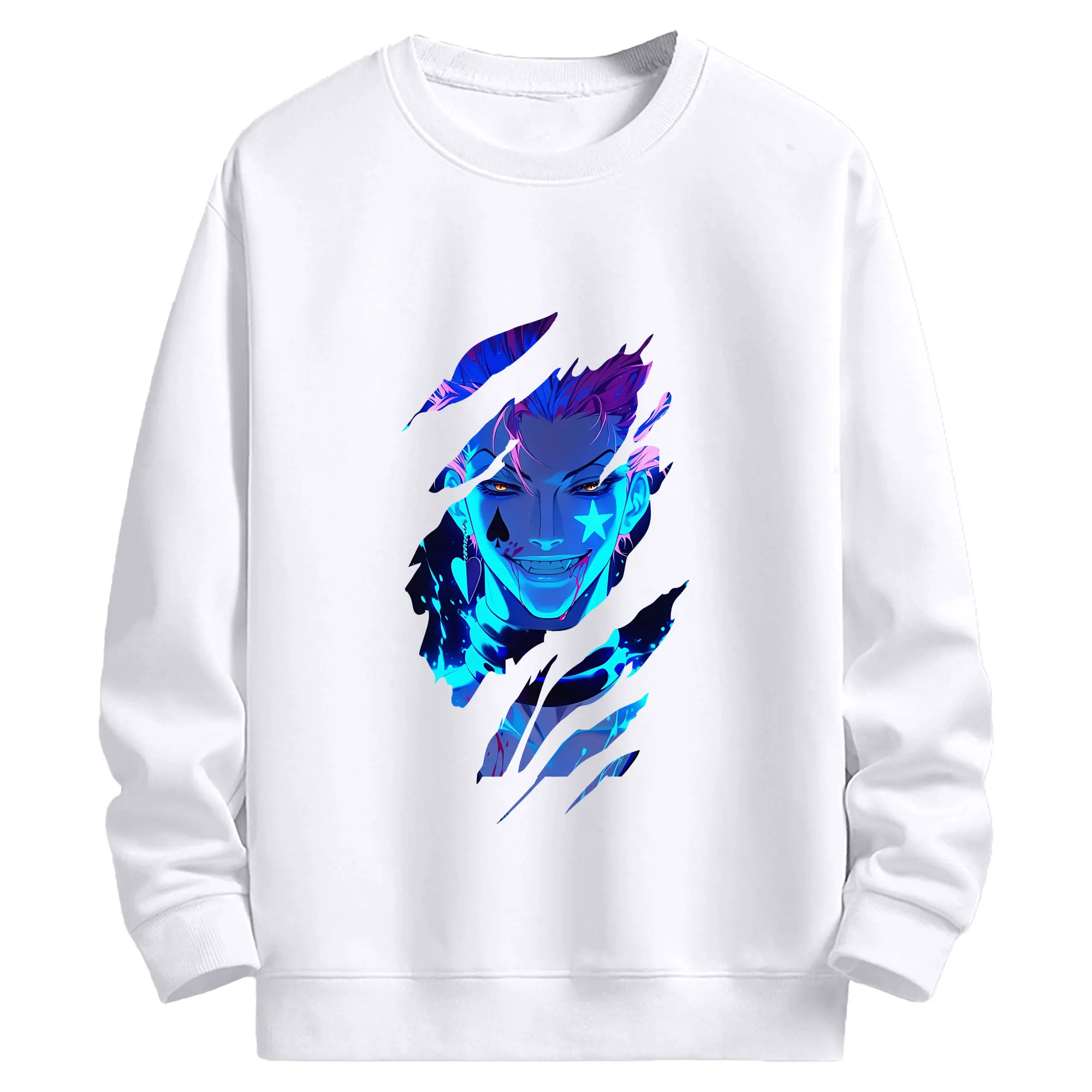 ハンター×ハンター グッズ ヒソカ＝モロウ - 高品質 クルーネック スウェット ・ コットン59％ ポリエステル41％ ・ ユニセックス 長袖 トレーナー ・ カジュアル デイリー スポーツ 散歩用