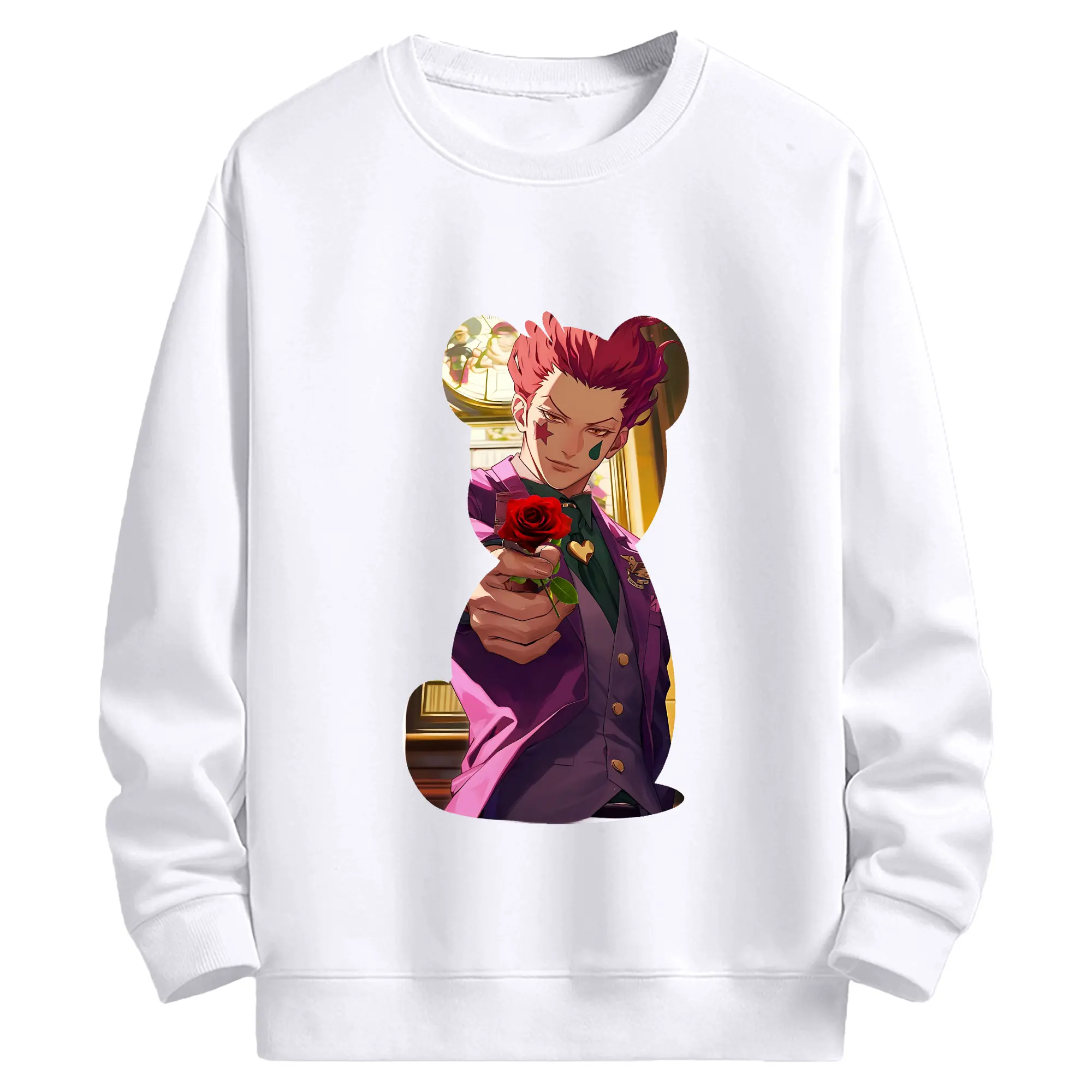 ハンター×ハンター グッズ ヒソカ＝モロウ - 高品質 クルーネック スウェット ・ コットン59％ ポリエステル41％ ・ ユニセックス 長袖 トレーナー ・ カジュアル デイリー スポーツ 散歩用