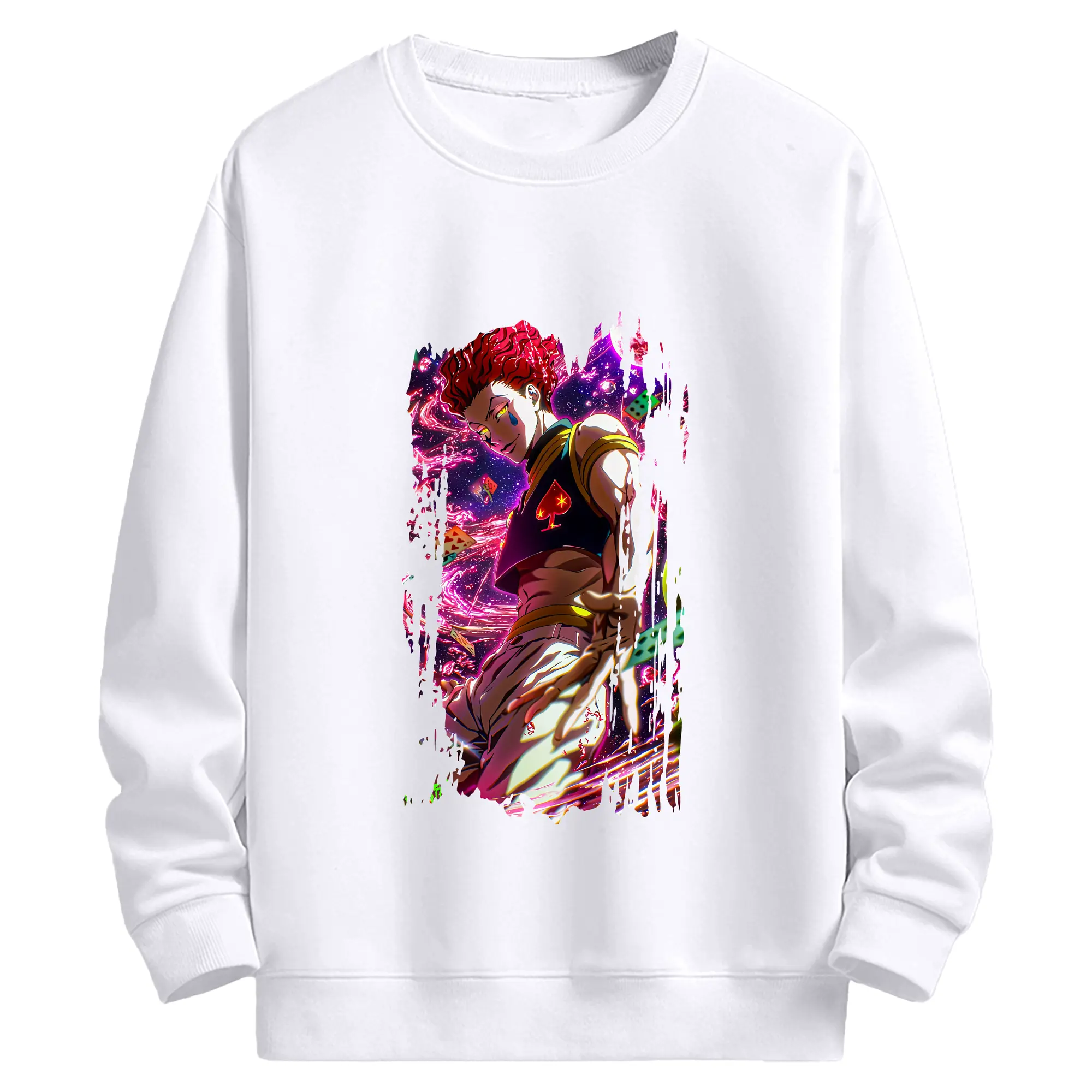 ハンター×ハンター グッズ ヒソカ＝モロウ - 高品質 クルーネック スウェット ・ コットン59％ ポリエステル41％ ・ ユニセックス 長袖 トレーナー ・ カジュアル デイリー スポーツ 散歩用