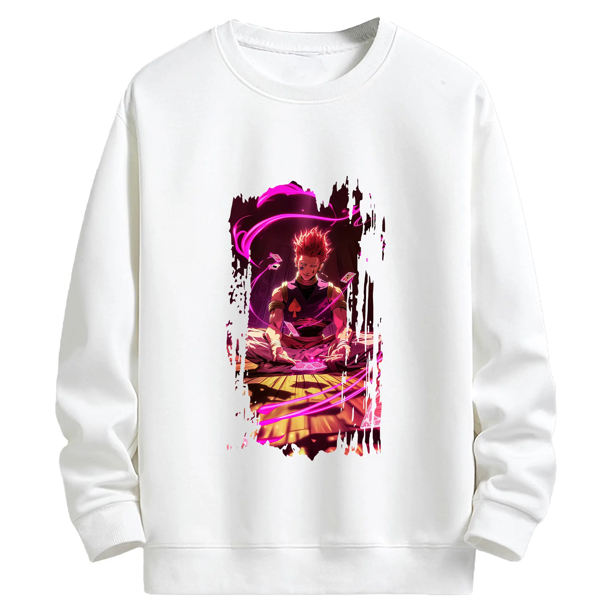 ハンター×ハンター グッズ ヒソカ＝モロウ - キッズ クルーネックスウェットシャツ ・ フロントプリント ・ 綿80％ ポリエステル20％ ・ 快適 通学 スポーツ 日常使い お散歩用