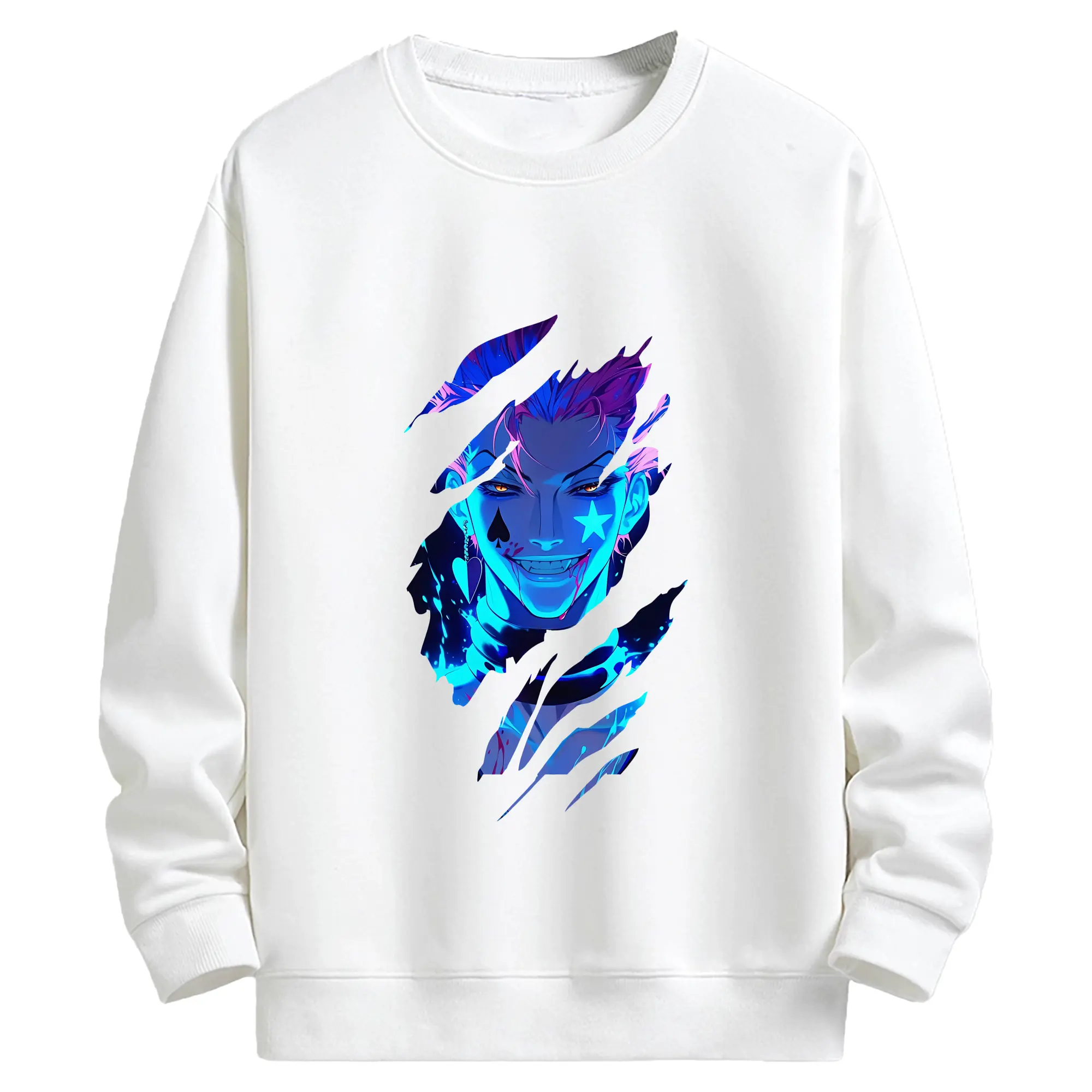 ハンター×ハンター グッズ ヒソカ＝モロウ - キッズ クルーネックスウェットシャツ ・ フロントプリント ・ 綿80％ ポリエステル20％ ・ 快適 通学 スポーツ 日常使い お散歩用