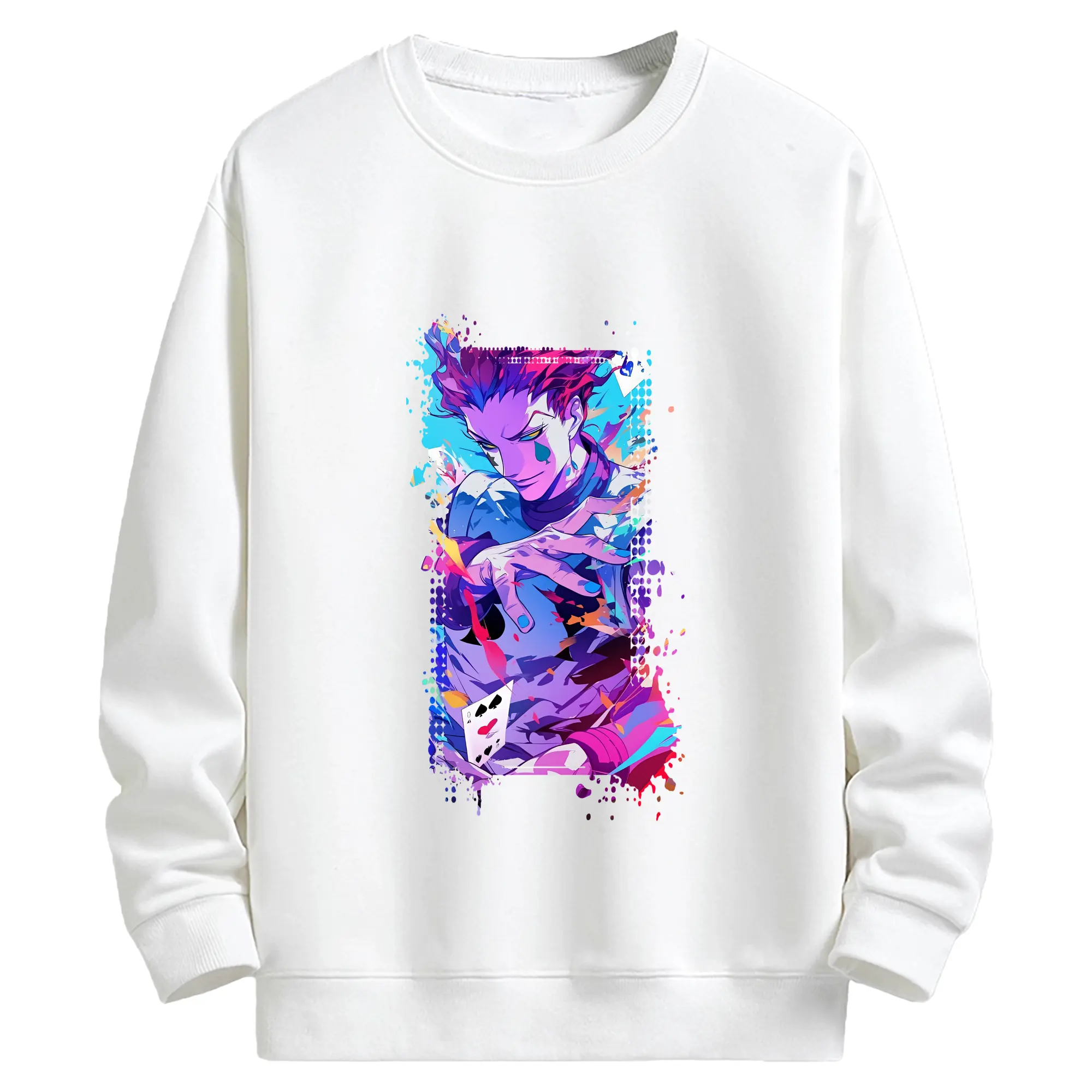 ハンター×ハンター グッズ ヒソカ＝モロウ - キッズ クルーネックスウェットシャツ ・ フロントプリント ・ 綿80％ ポリエステル20％ ・ 快適 通学 スポーツ 日常使い お散歩用