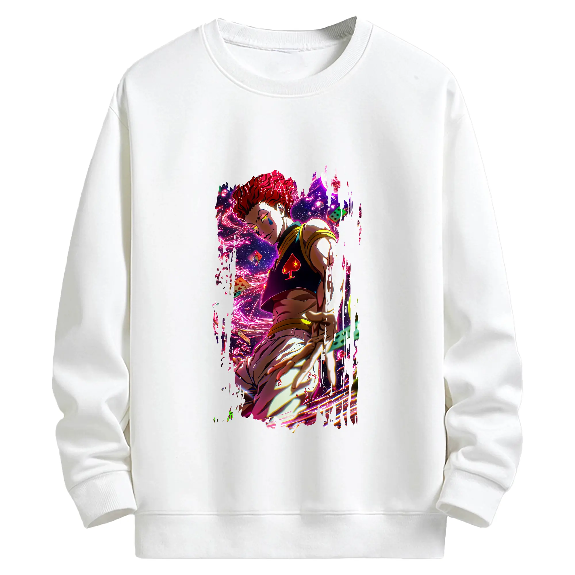 ハンター×ハンター グッズ ヒソカ＝モロウ - キッズ クルーネックスウェットシャツ ・ フロントプリント ・ 綿80％ ポリエステル20％ ・ 快適 通学 スポーツ 日常使い お散歩用