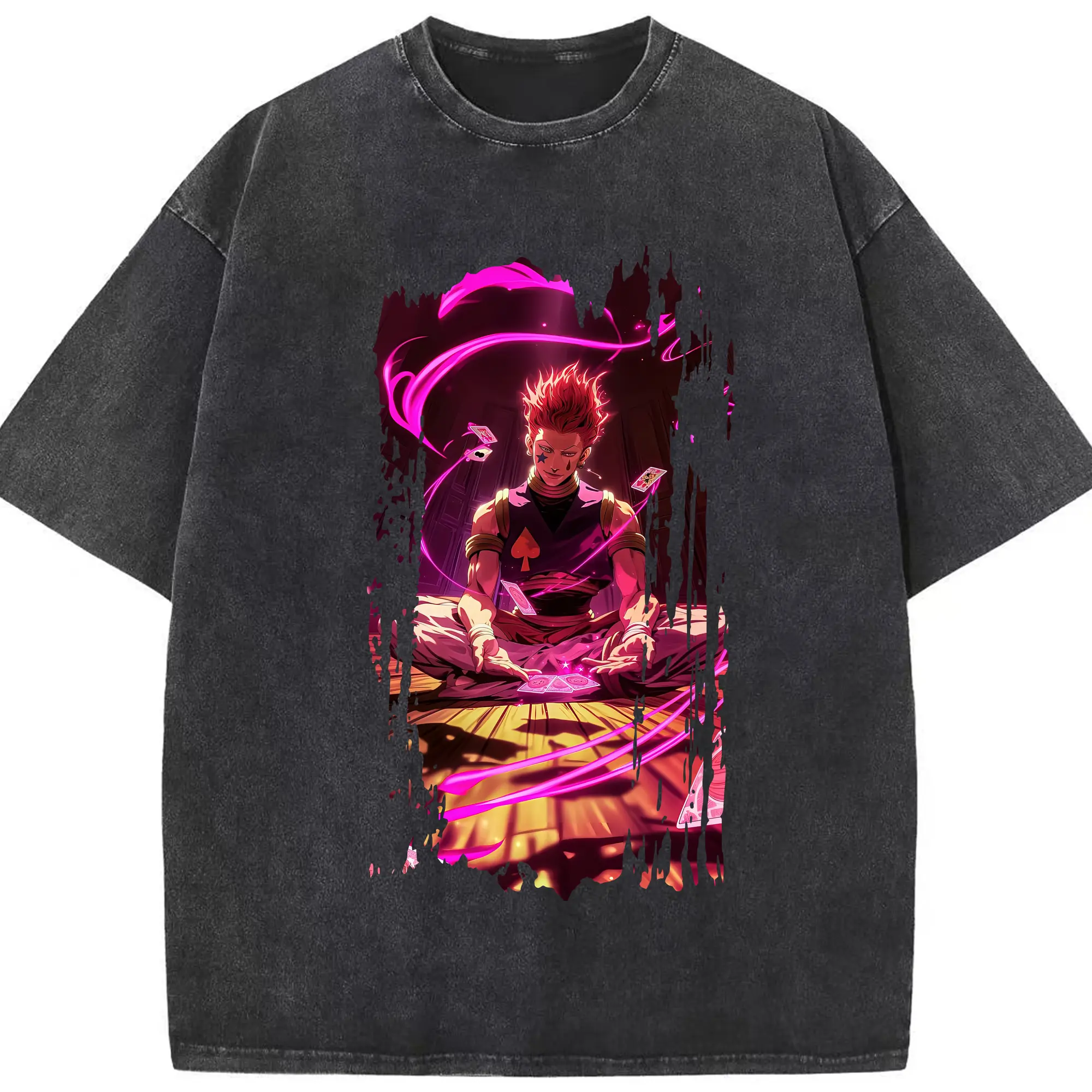 ハンター×ハンター グッズ ヒソカ＝モロウ - 綿100％ ヴィンテージ風 半袖Tシャツ ・ フロントプリント ・ 柔らか肌触り ・ 通気性 快適 ・ スポーツ カジュアル 外出用