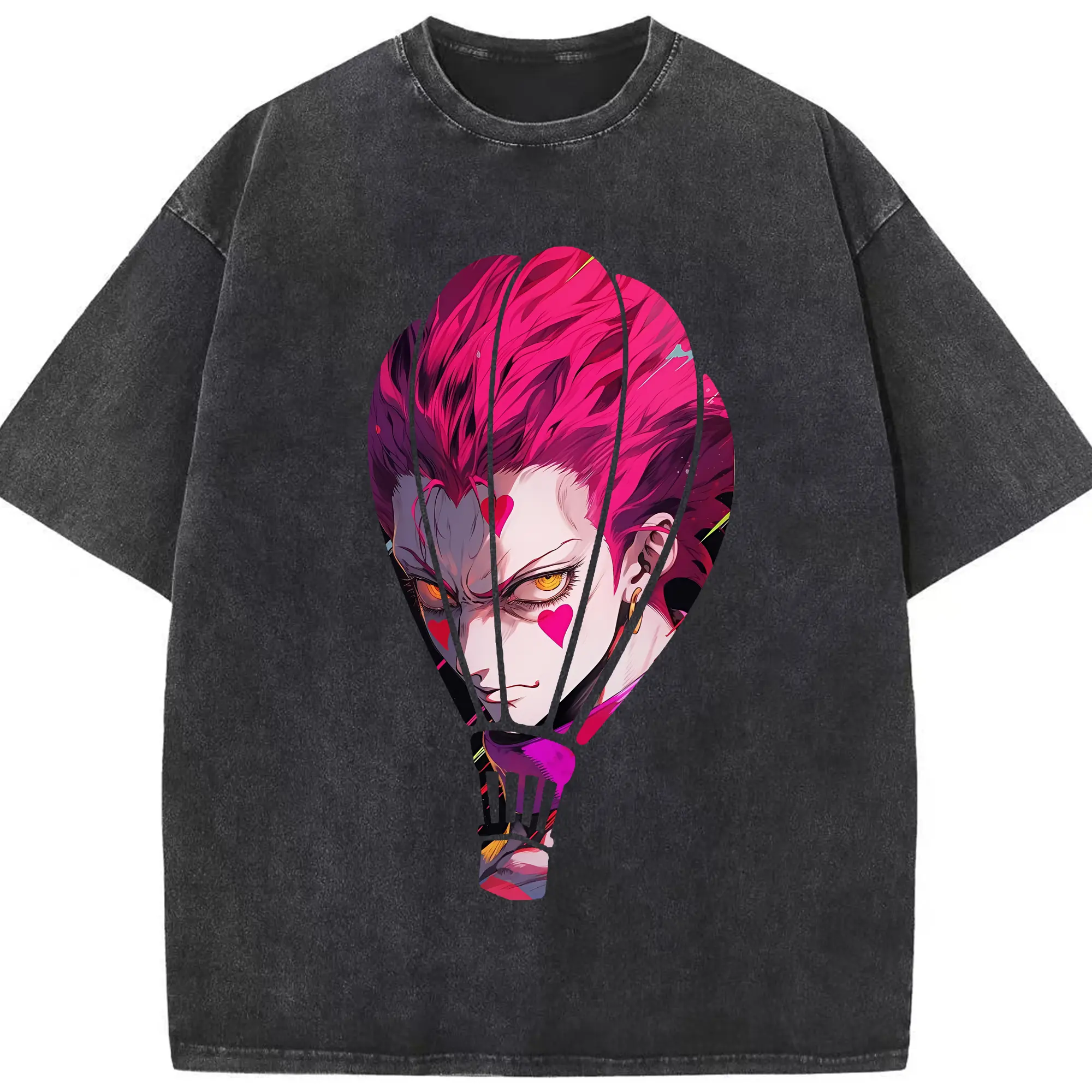 ハンター×ハンター グッズ ヒソカ＝モロウ - 綿100％ ヴィンテージ風 半袖Tシャツ ・ フロントプリント ・ 柔らか肌触り ・ 通気性 快適 ・ スポーツ カジュアル 外出用