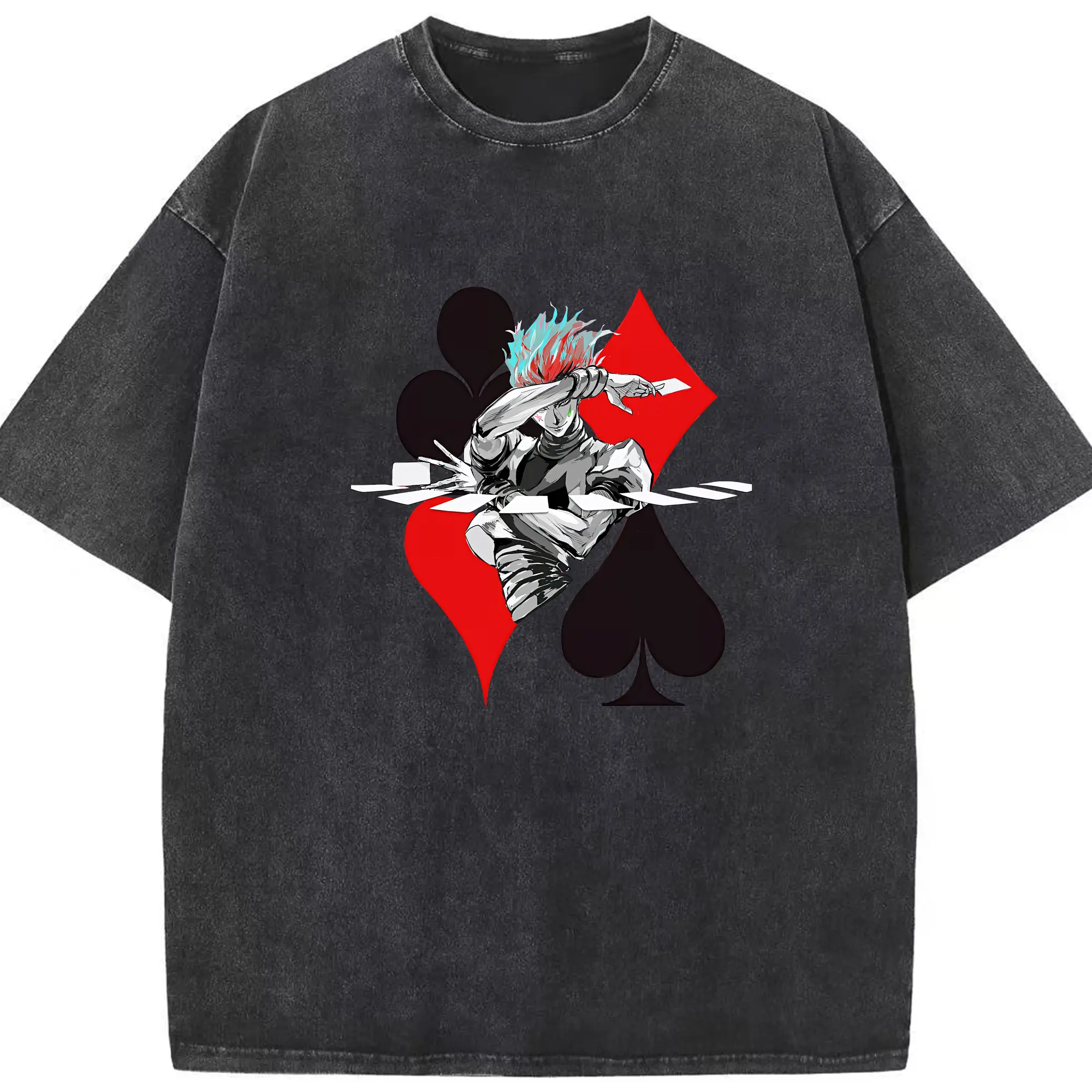 ハンター×ハンター グッズ ヒソカ＝モロウ - 綿100％ ヴィンテージ風 半袖Tシャツ ・ フロントプリント ・ 柔らか肌触り ・ 通気性 快適 ・ スポーツ カジュアル 外出用