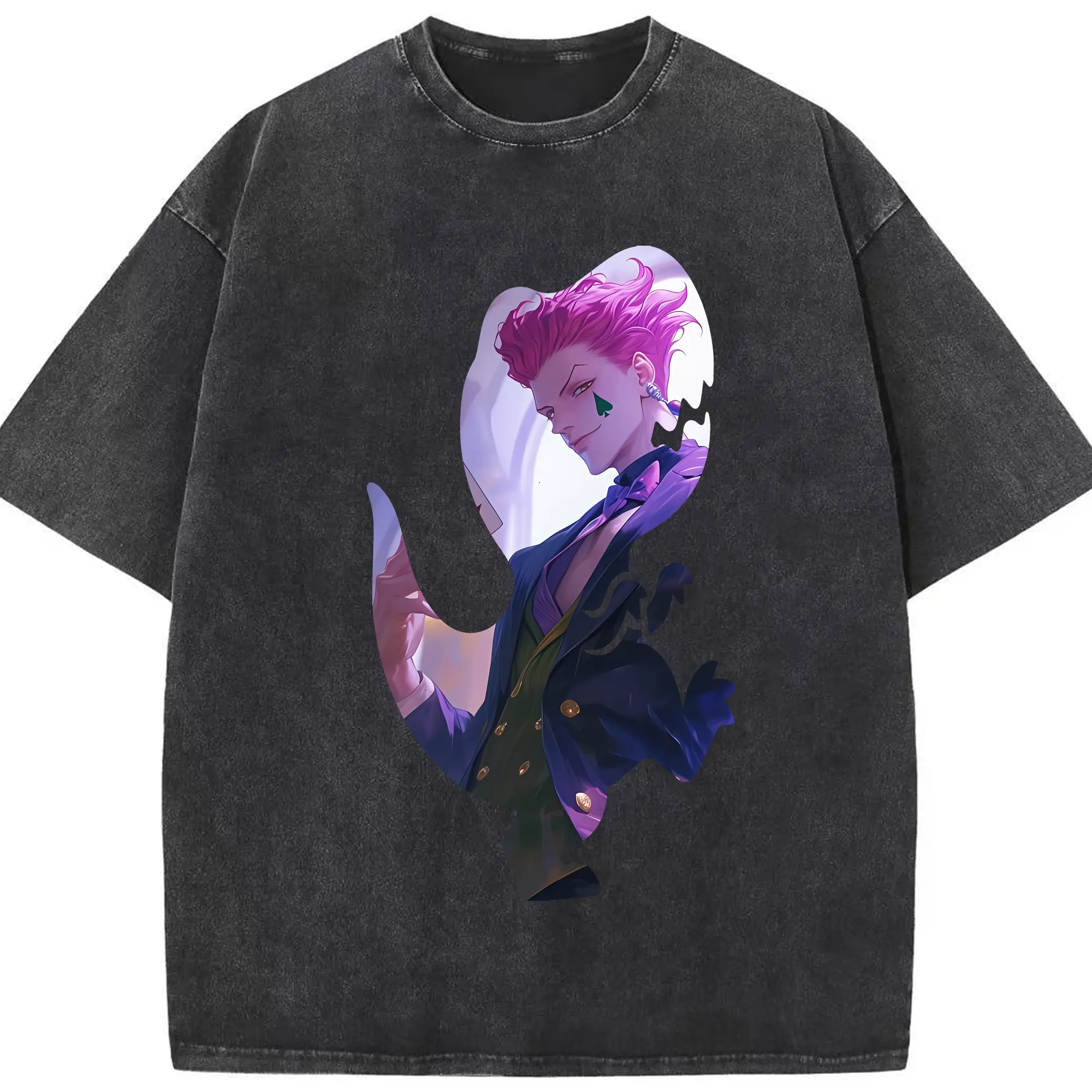 ハンター×ハンター グッズ ヒソカ＝モロウ - 綿100％ ヴィンテージ風 半袖Tシャツ ・ フロントプリント ・ 柔らか肌触り ・ 通気性 快適 ・ スポーツ カジュアル 外出用