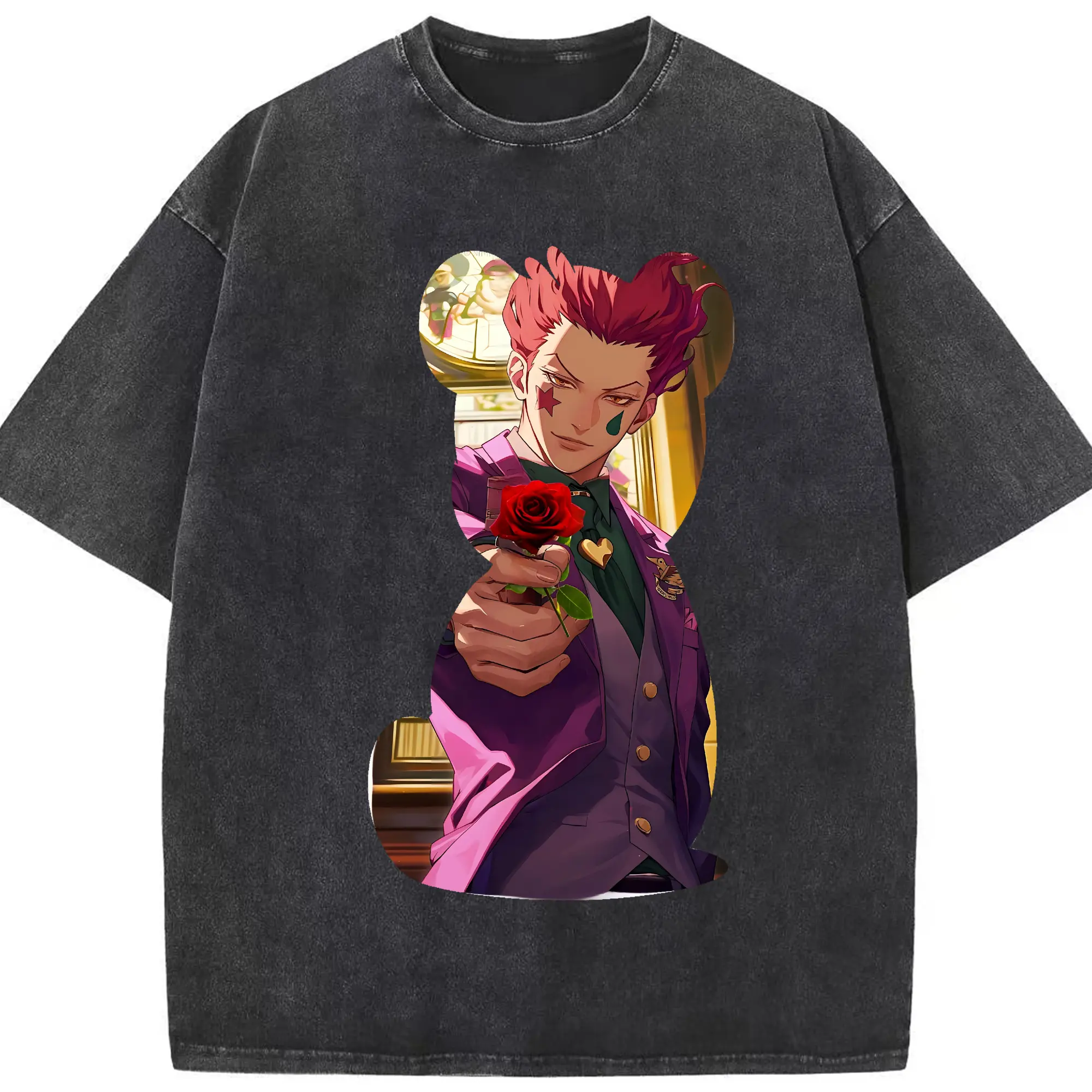 ハンター×ハンター グッズ ヒソカ＝モロウ - 綿100％ ヴィンテージ風 半袖Tシャツ ・ フロントプリント ・ 柔らか肌触り ・ 通気性 快適 ・ スポーツ カジュアル 外出用