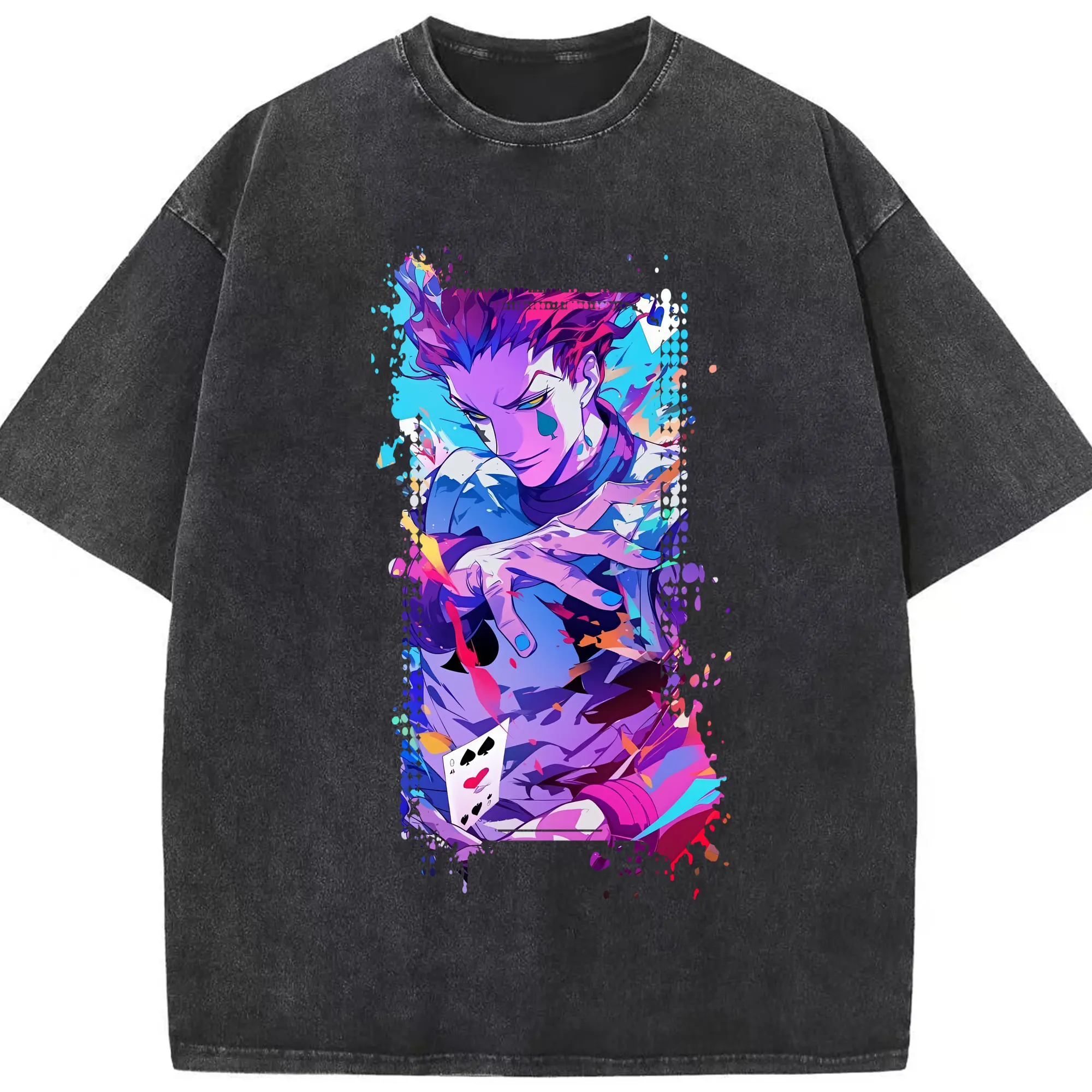 ハンター×ハンター グッズ ヒソカ＝モロウ - 綿100％ ヴィンテージ風 半袖Tシャツ ・ フロントプリント ・ 柔らか肌触り ・ 通気性 快適 ・ スポーツ カジュアル 外出用