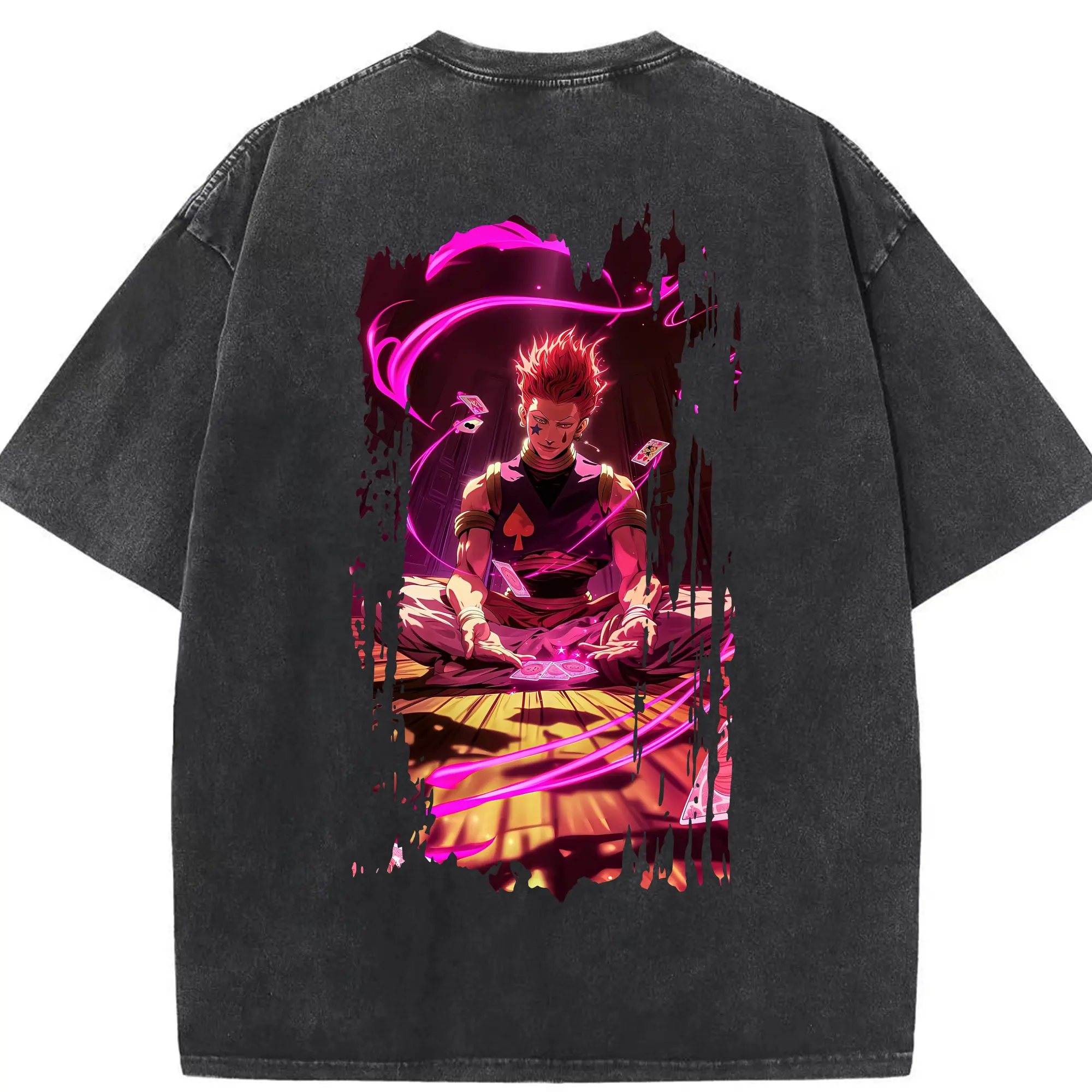 ハンター×ハンター グッズ ヒソカ＝モロウ - 綿100％ ヴィンテージ風 半袖Tシャツ ・ 背面プリント ・ 柔らか肌触り ・ 通気性 快適 ・ スポーツ カジュアル 外出用