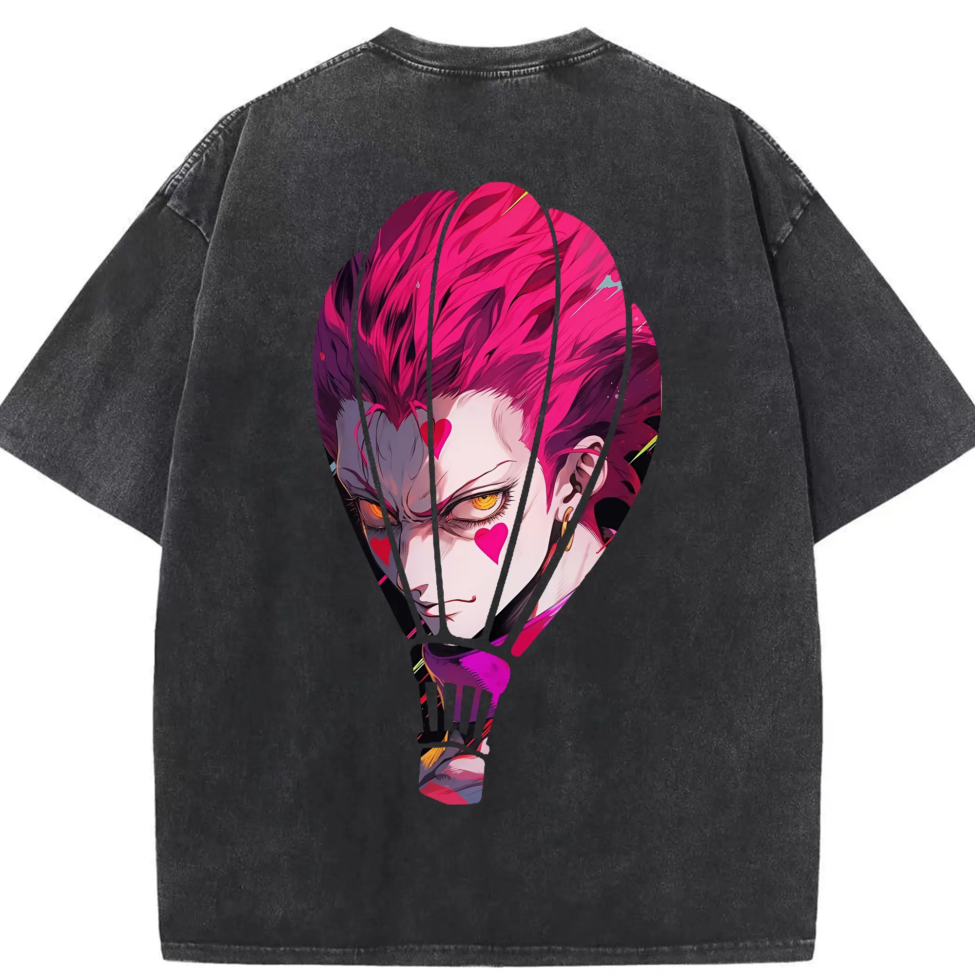 ハンター×ハンター グッズ ヒソカ＝モロウ - 綿100％ ヴィンテージ風 半袖Tシャツ ・ 背面プリント ・ 柔らか肌触り ・ 通気性 快適 ・ スポーツ カジュアル 外出用