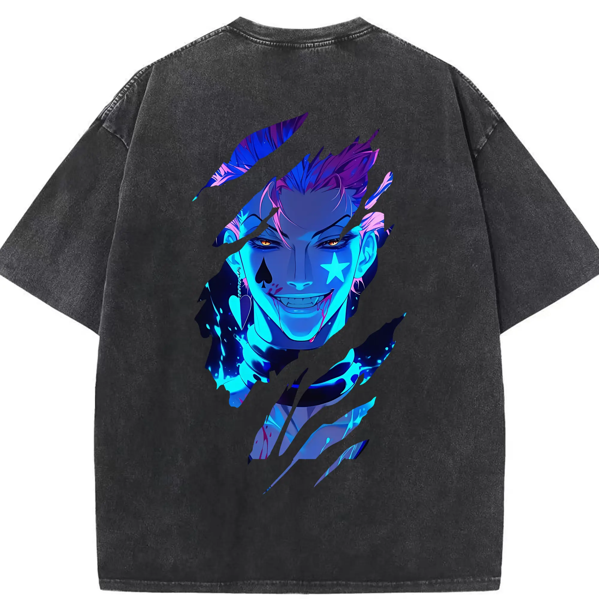 ハンター×ハンター グッズ ヒソカ＝モロウ - 綿100％ ヴィンテージ風 半袖Tシャツ ・ 背面プリント ・ 柔らか肌触り ・ 通気性 快適 ・ スポーツ カジュアル 外出用