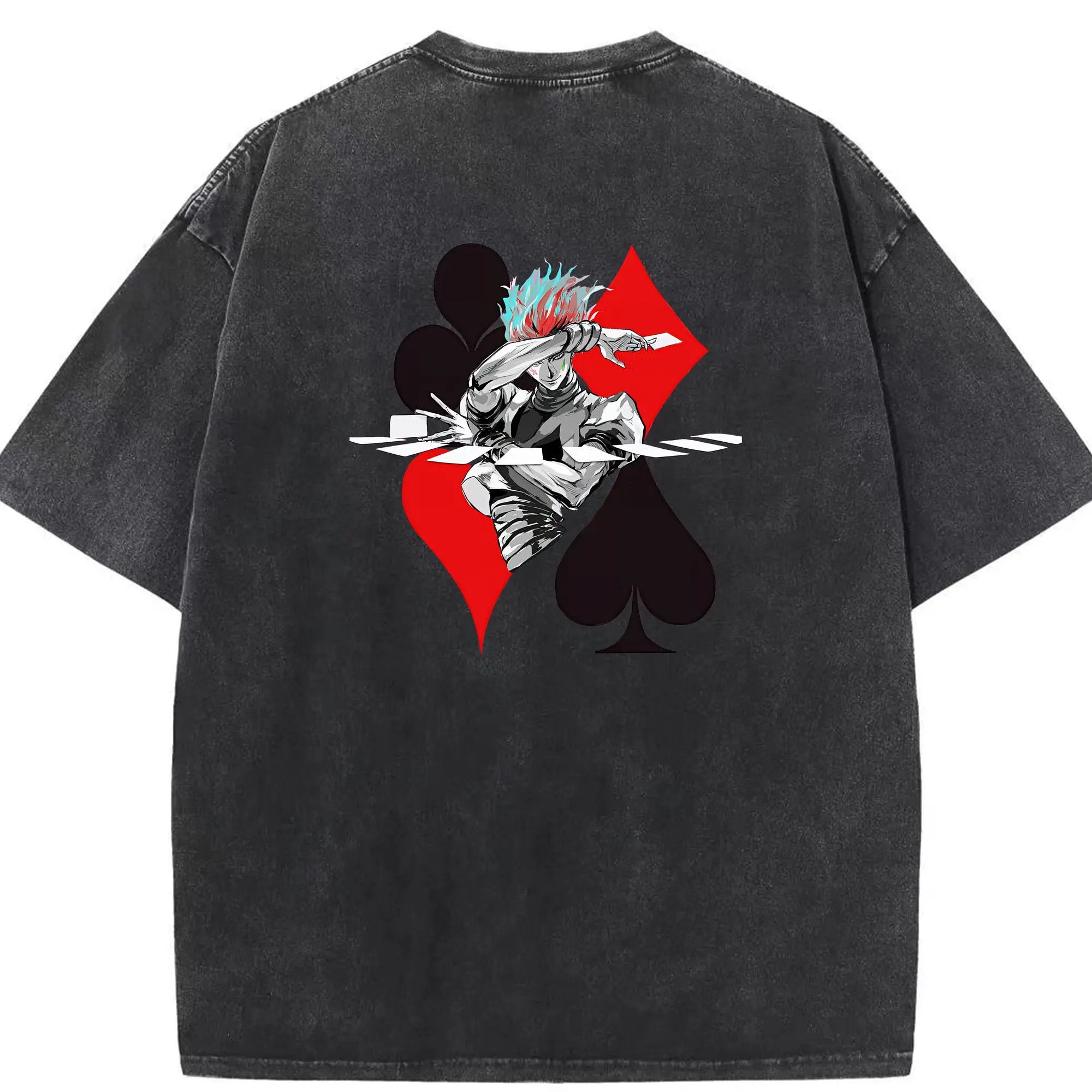 ハンター×ハンター グッズ ヒソカ＝モロウ - 綿100％ ヴィンテージ風 半袖Tシャツ ・ 背面プリント ・ 柔らか肌触り ・ 通気性 快適 ・ スポーツ カジュアル 外出用