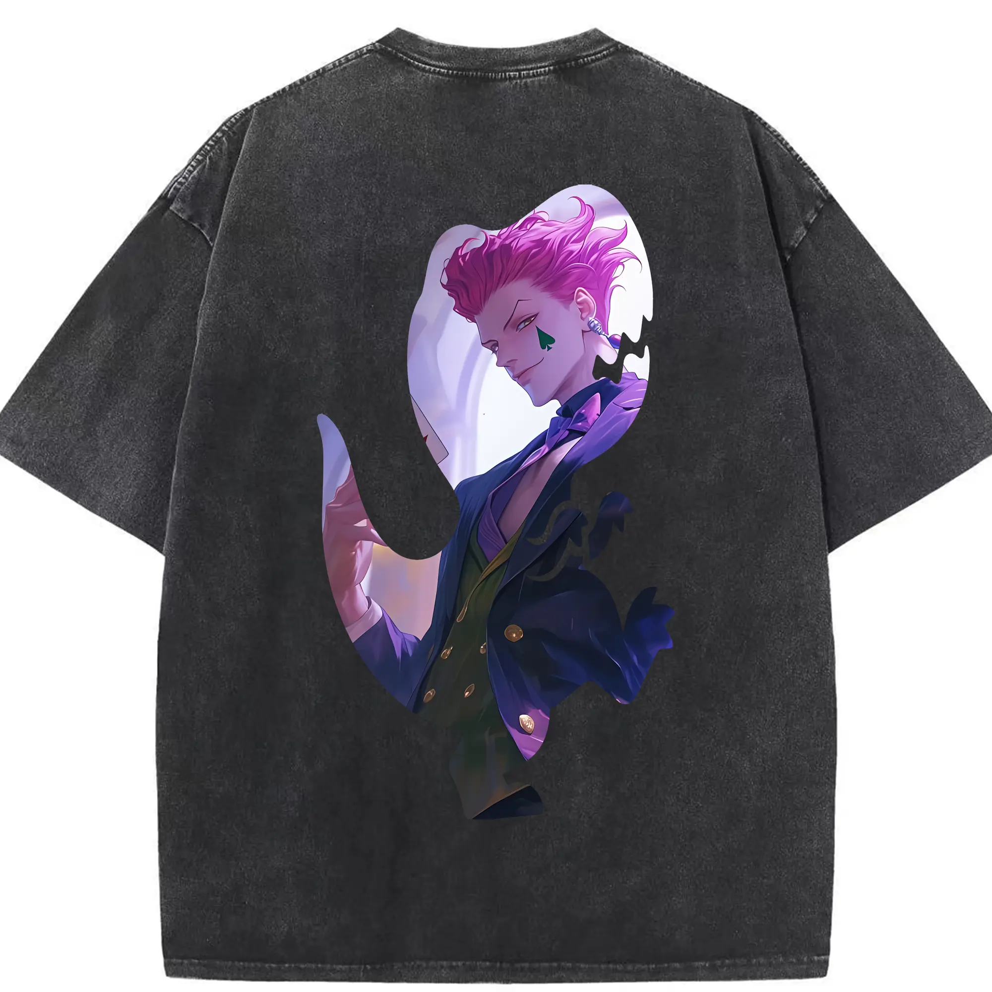 ハンター×ハンター グッズ ヒソカ＝モロウ - 綿100％ ヴィンテージ風 半袖Tシャツ ・ 背面プリント ・ 柔らか肌触り ・ 通気性 快適 ・ スポーツ カジュアル 外出用