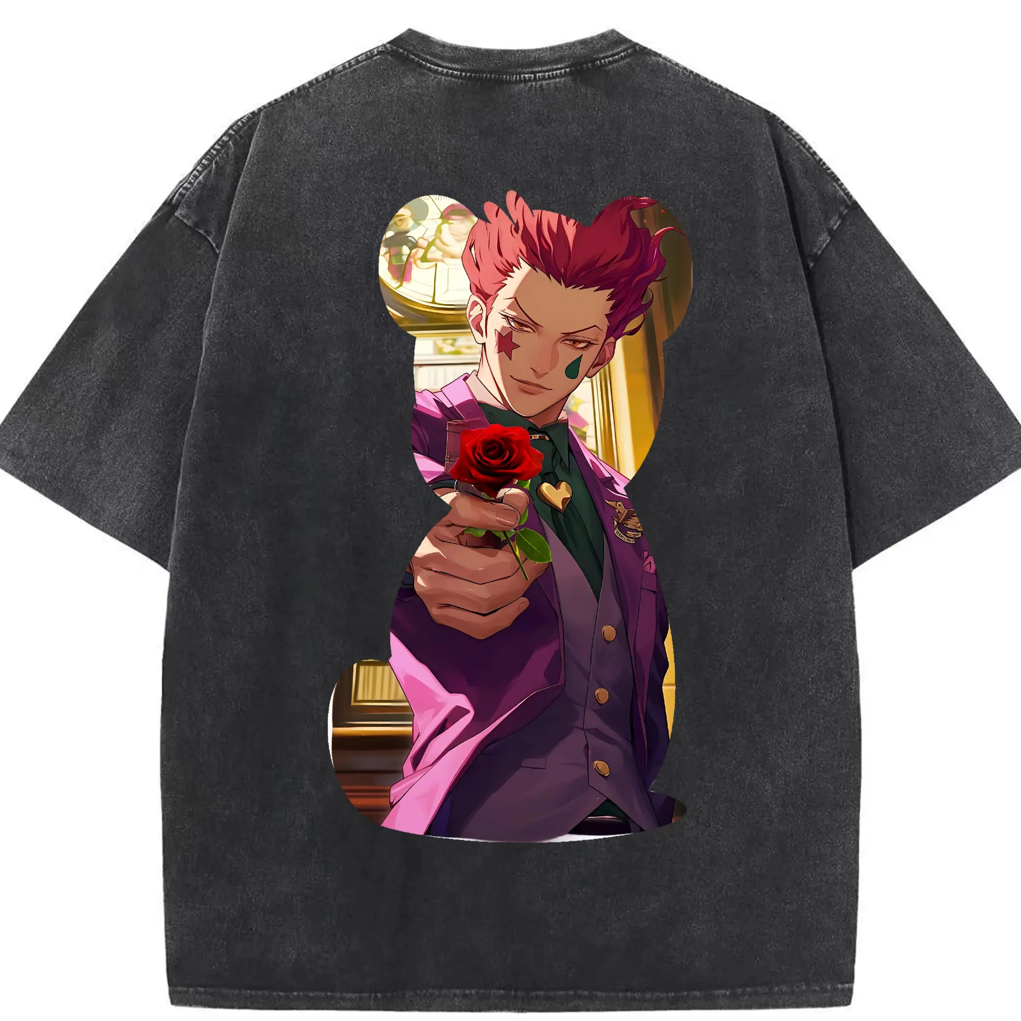 ハンター×ハンター グッズ ヒソカ＝モロウ - 綿100％ ヴィンテージ風 半袖Tシャツ ・ 背面プリント ・ 柔らか肌触り ・ 通気性 快適 ・ スポーツ カジュアル 外出用