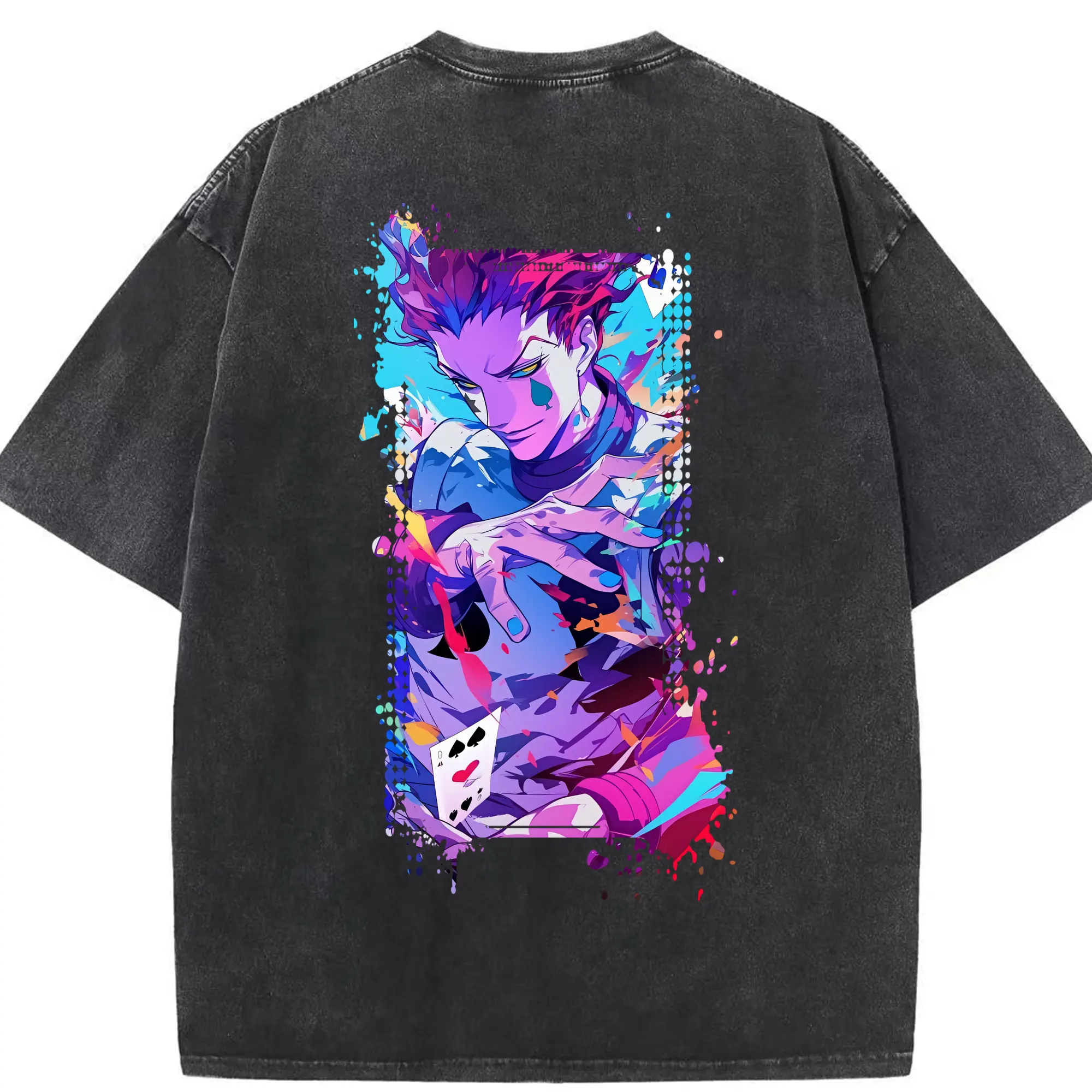 ハンター×ハンター グッズ ヒソカ＝モロウ - 綿100％ ヴィンテージ風 半袖Tシャツ ・ 背面プリント ・ 柔らか肌触り ・ 通気性 快適 ・ スポーツ カジュアル 外出用