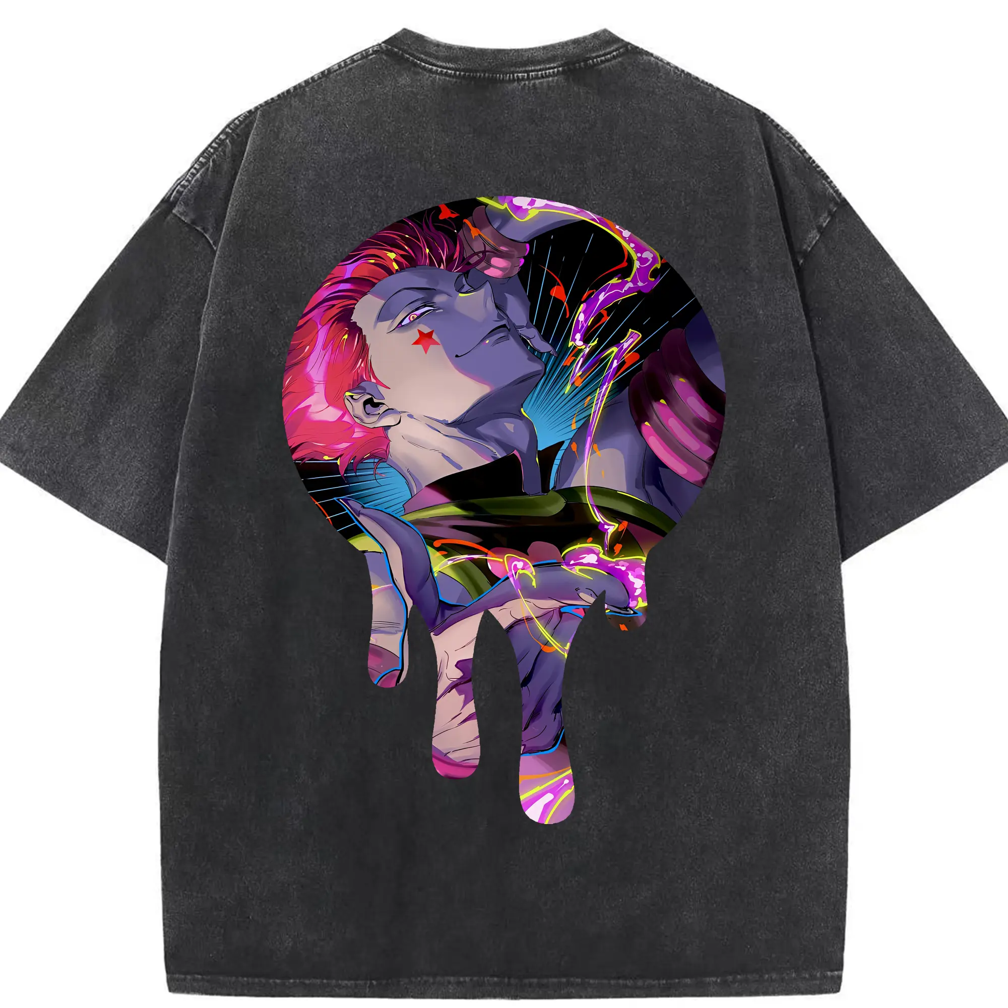 ハンター×ハンター グッズ ヒソカ＝モロウ - 綿100％ ヴィンテージ風 半袖Tシャツ ・ 背面プリント ・ 柔らか肌触り ・ 通気性 快適 ・ スポーツ カジュアル 外出用