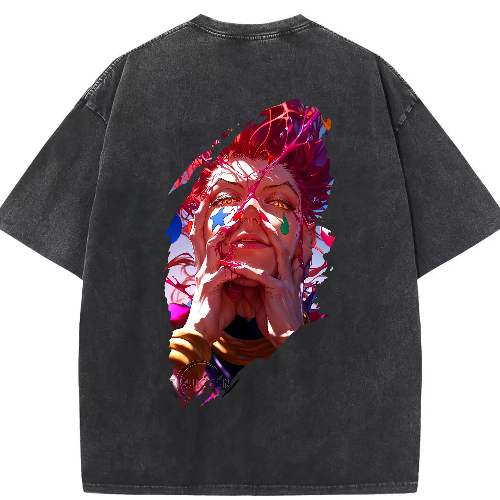 ハンター×ハンター グッズ ヒソカ＝モロウ - 綿100％ ヴィンテージ風 半袖Tシャツ ・ 背面プリント ・ 柔らか肌触り ・ 通気性 快適 ・ スポーツ カジュアル 外出用