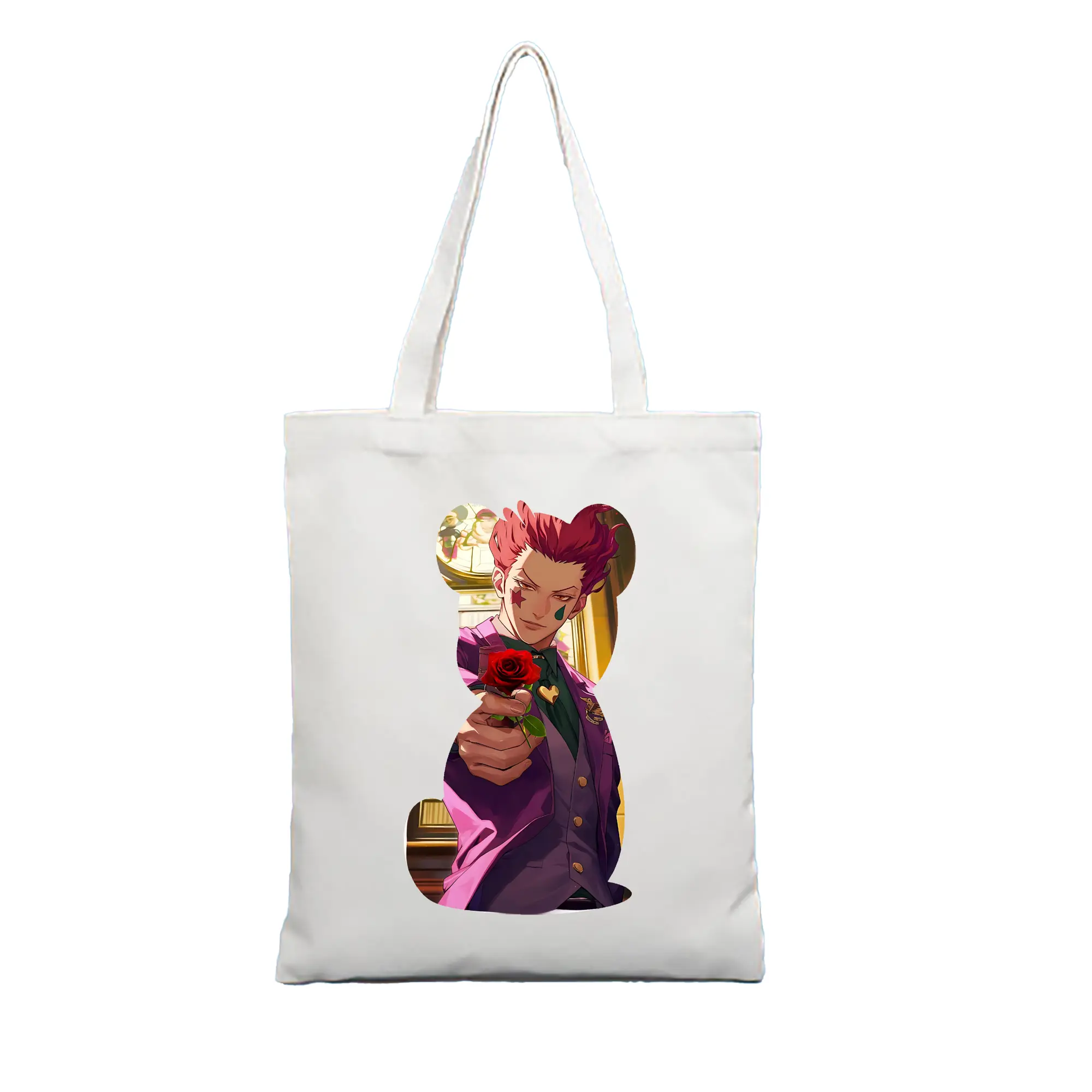 ハンター×ハンター グッズ ヒソカ＝モロウ - 縦型キャンバス手提げバッグ（トートバッグ） ・ キャンバス素材 ・ ショッピング用 ・ 軽量 丈夫 お手入れ簡単