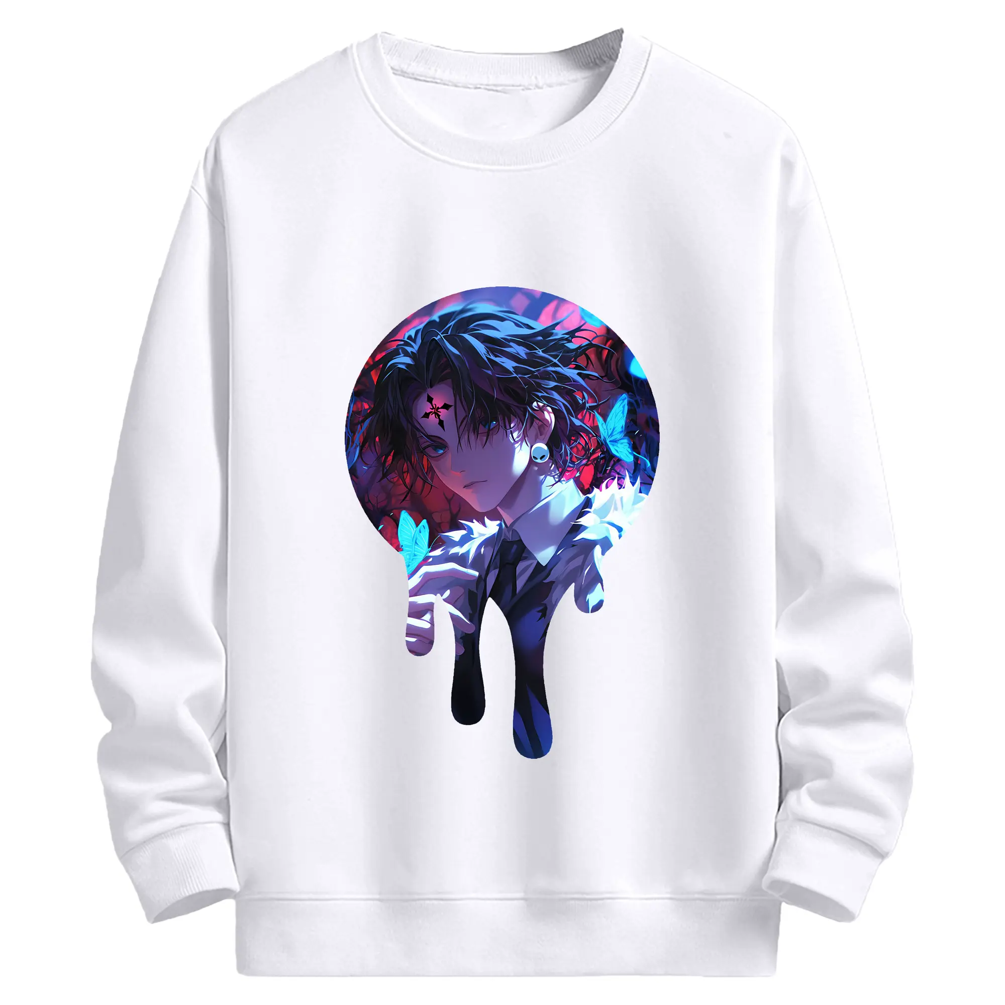 ハンター×ハンター グッズ クロロ＝ルシルフル - 高品質 クルーネック スウェット ・ コットン59％ ポリエステル41％ ・ ユニセックス 長袖 トレーナー ・ カジュアル デイリー スポーツ 散歩用